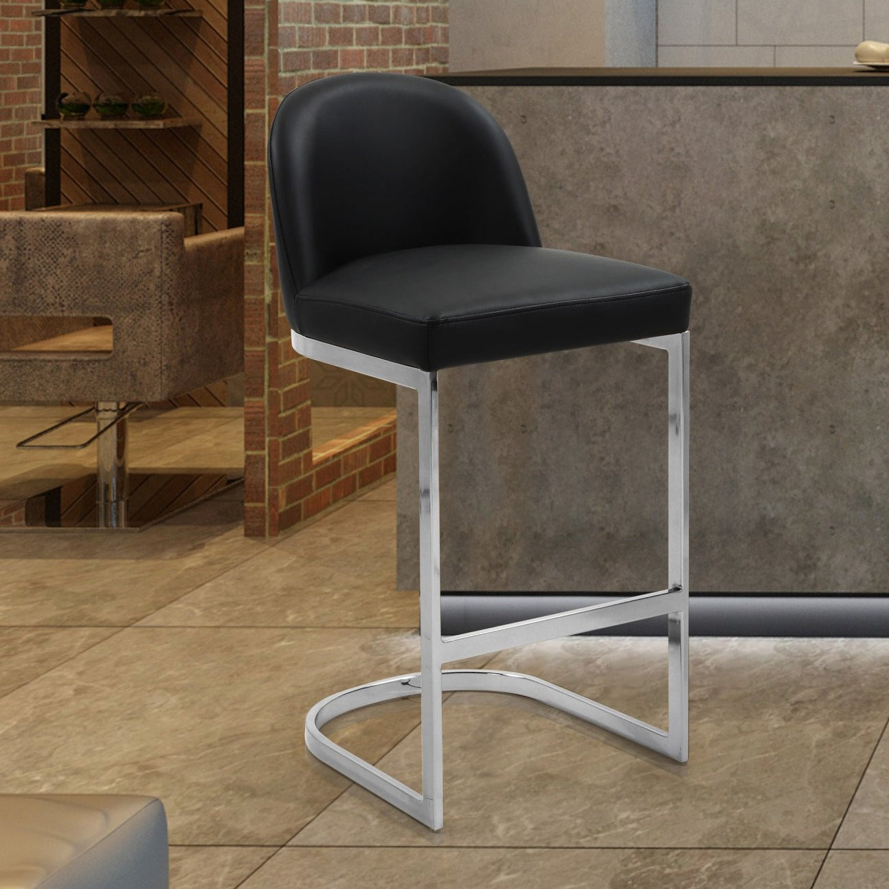 Airlie Faux Leather Bar Stool Chair Chrome Base