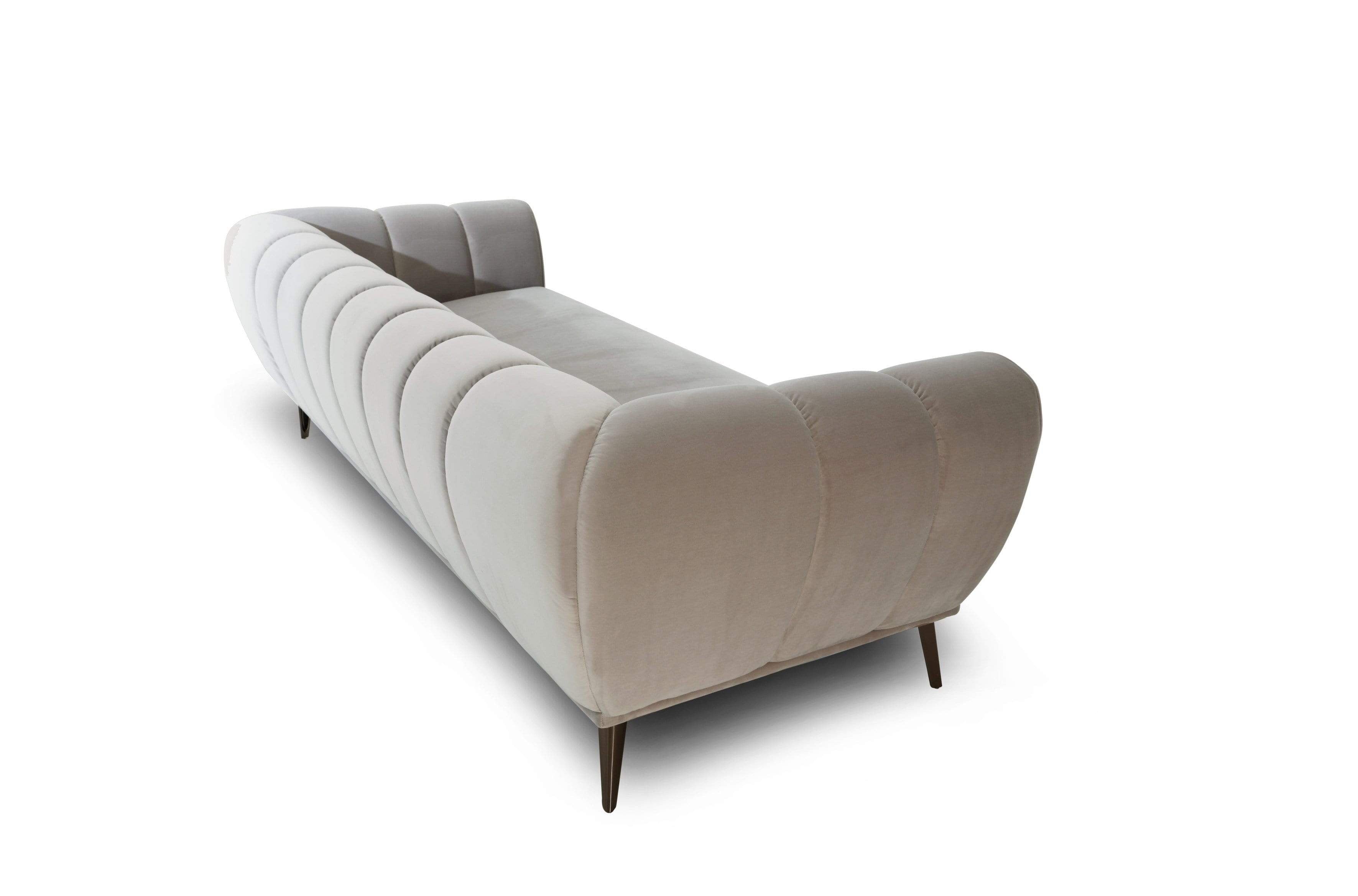 Fedor Sofa Velvet Upholstered Channel-Quilted Shelter Arm Solid Metal Legs