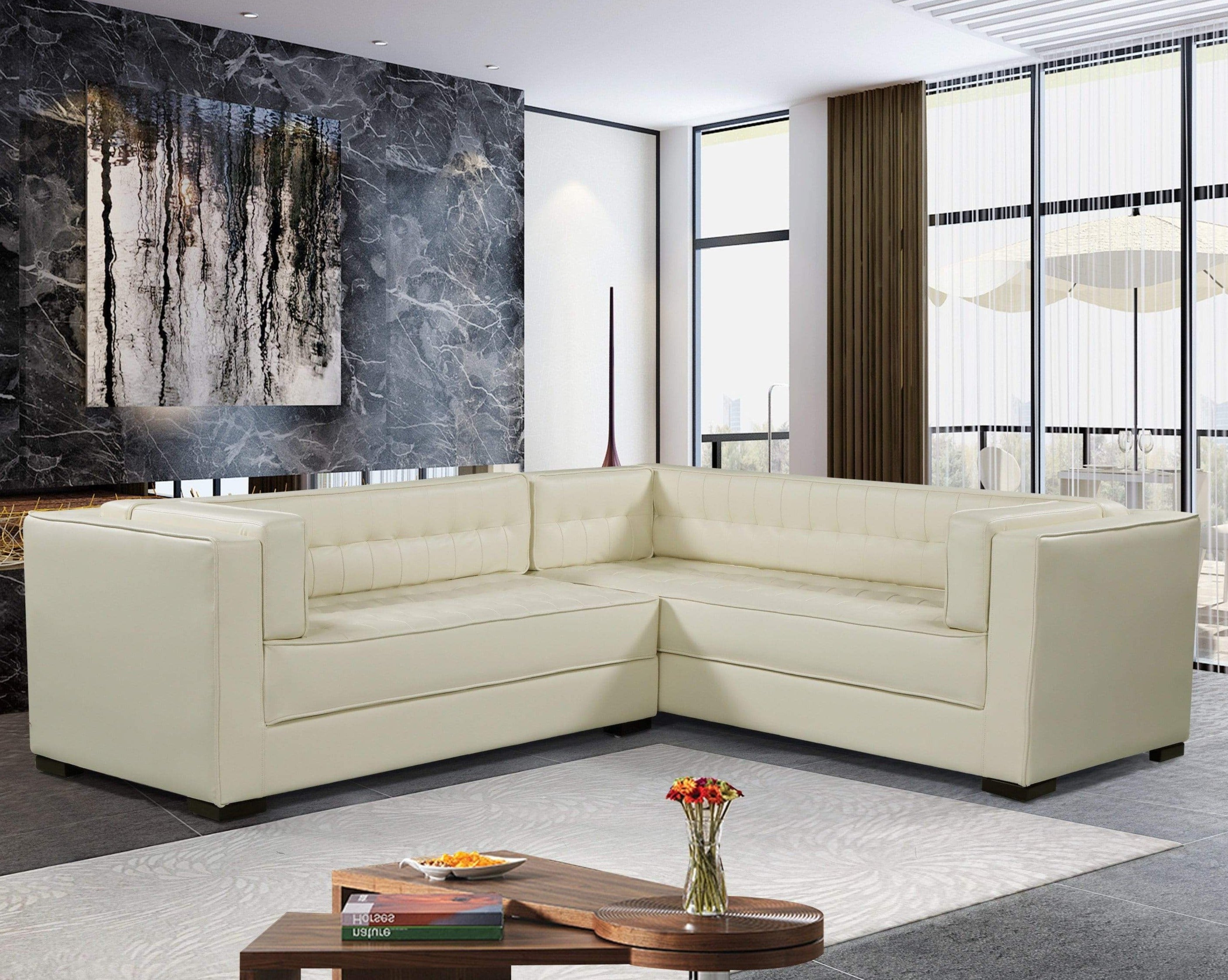 Jasper Right Facing Faux Leather Tufted Sectional Sofa