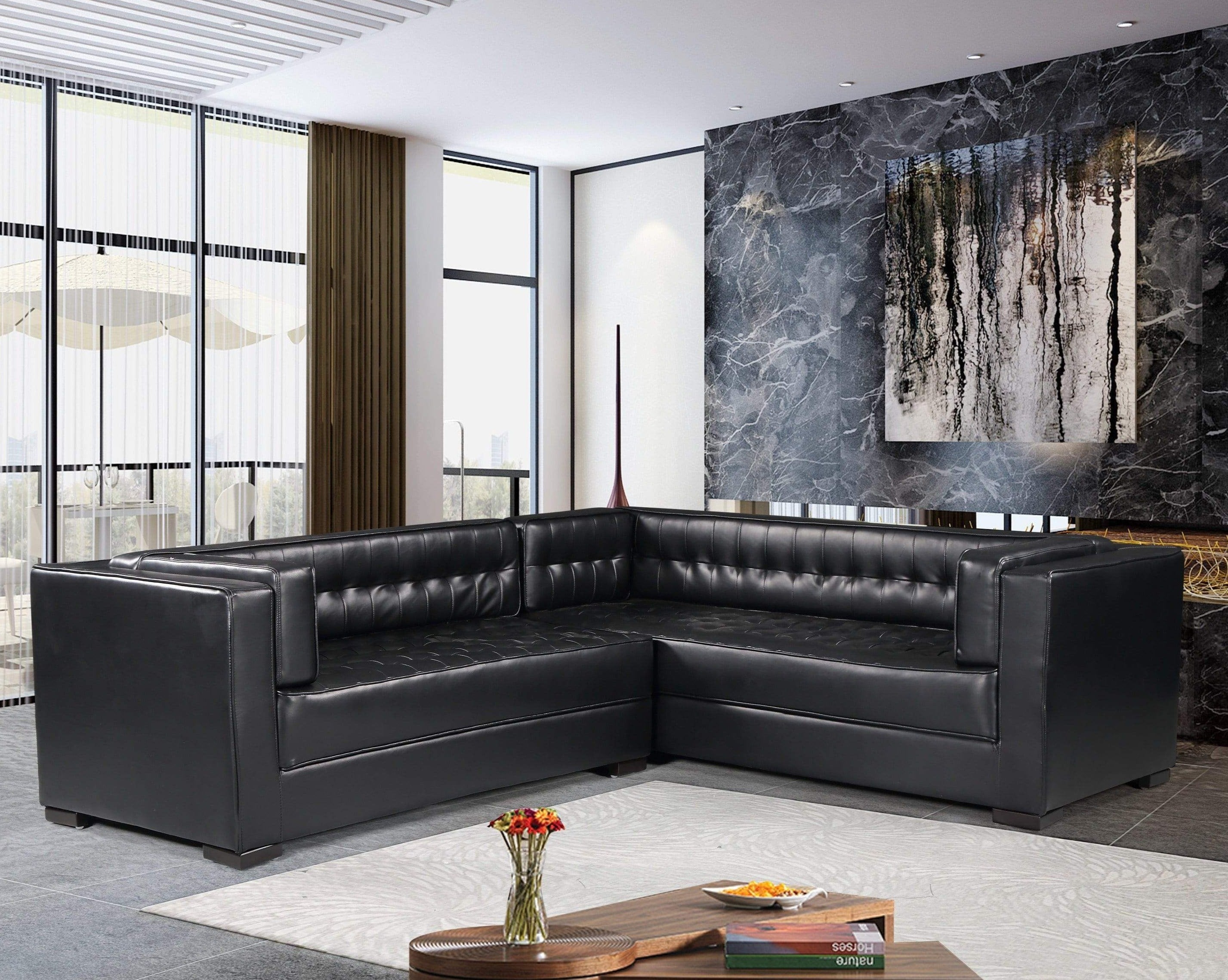 Jasper Right Facing Faux Leather Tufted Sectional Sofa