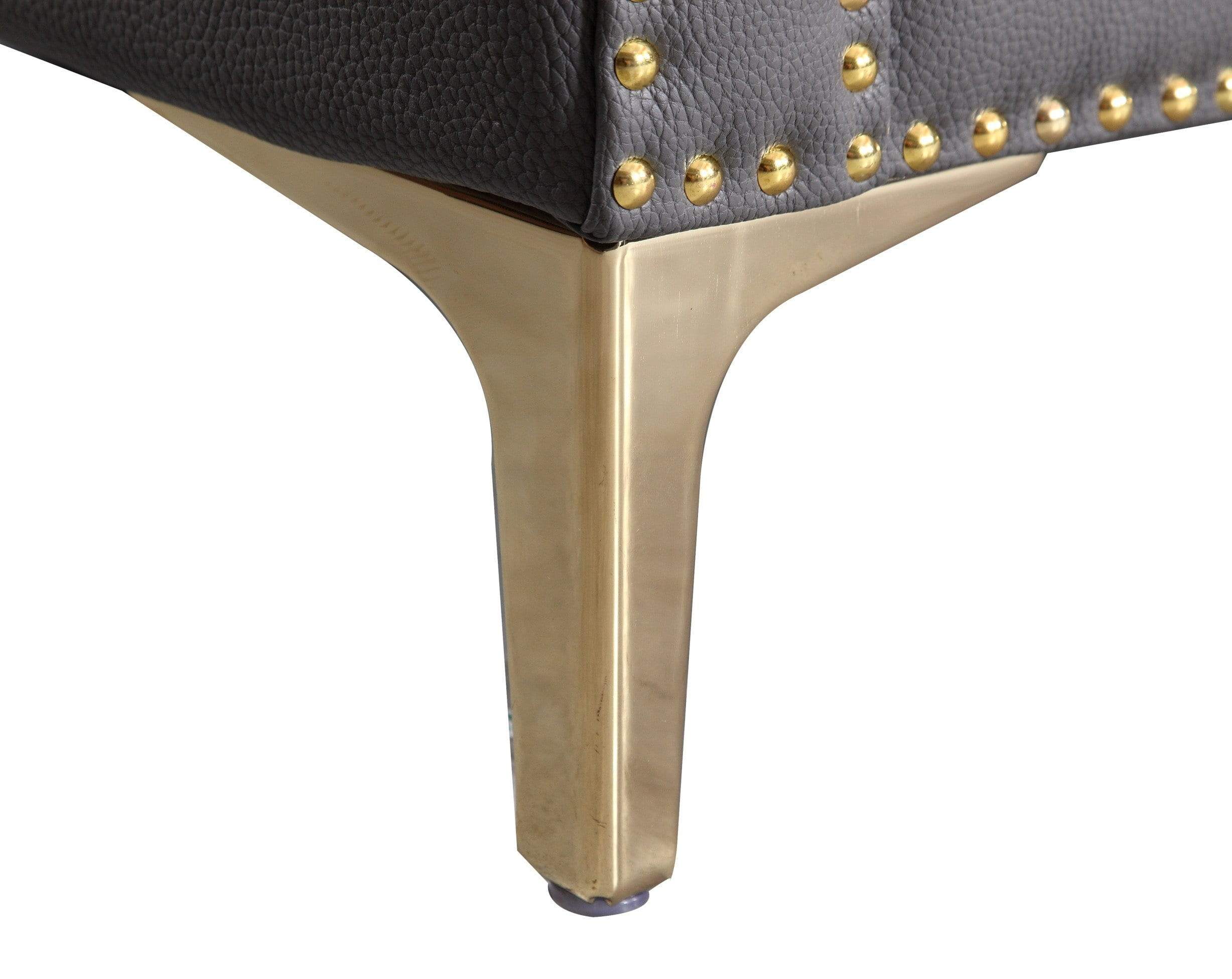 Patton Faux Leather Button Tufted Nailhead Trim Metal Legs Sofa