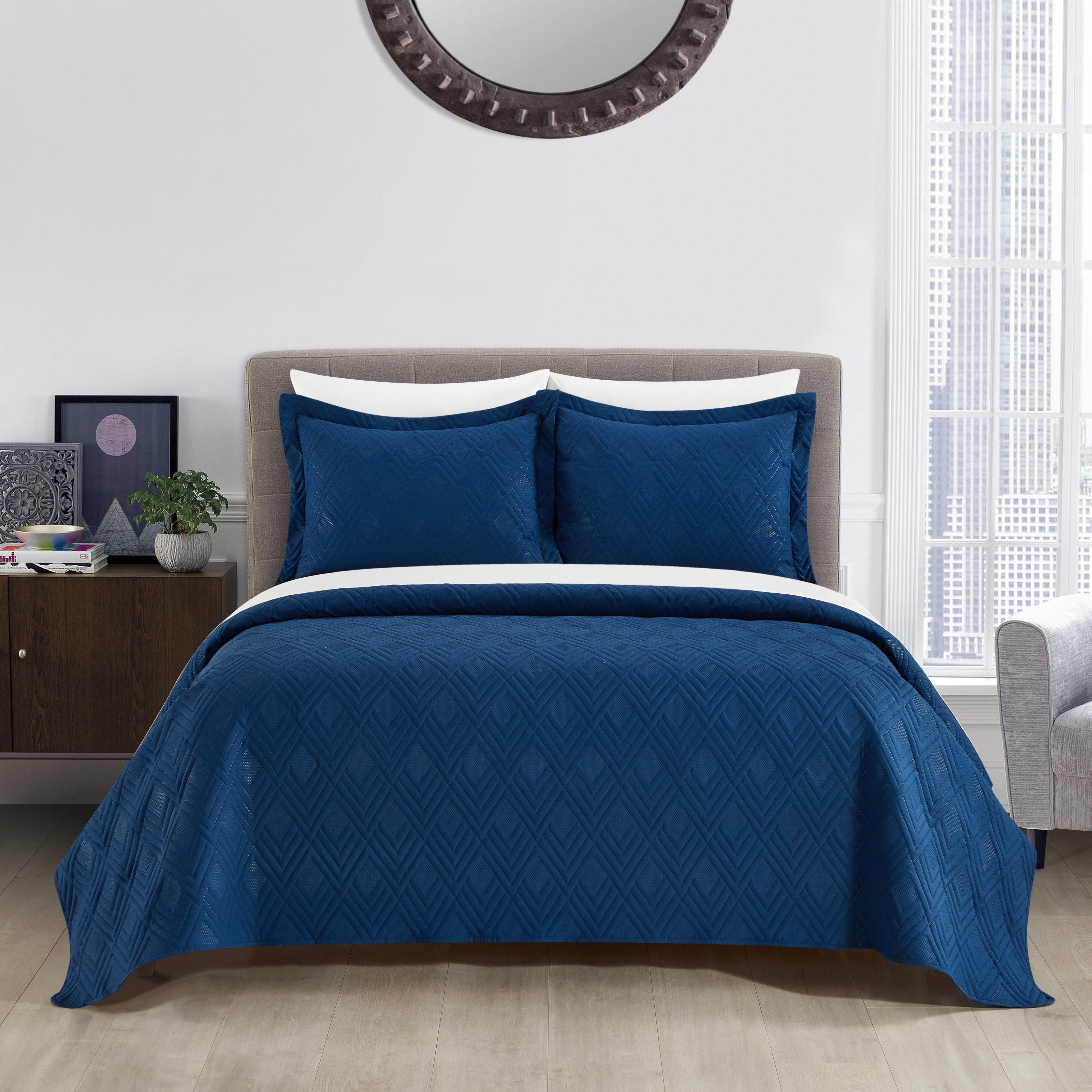 NY&C Home Marling 7 Piece Geometric Quilt Set Blue