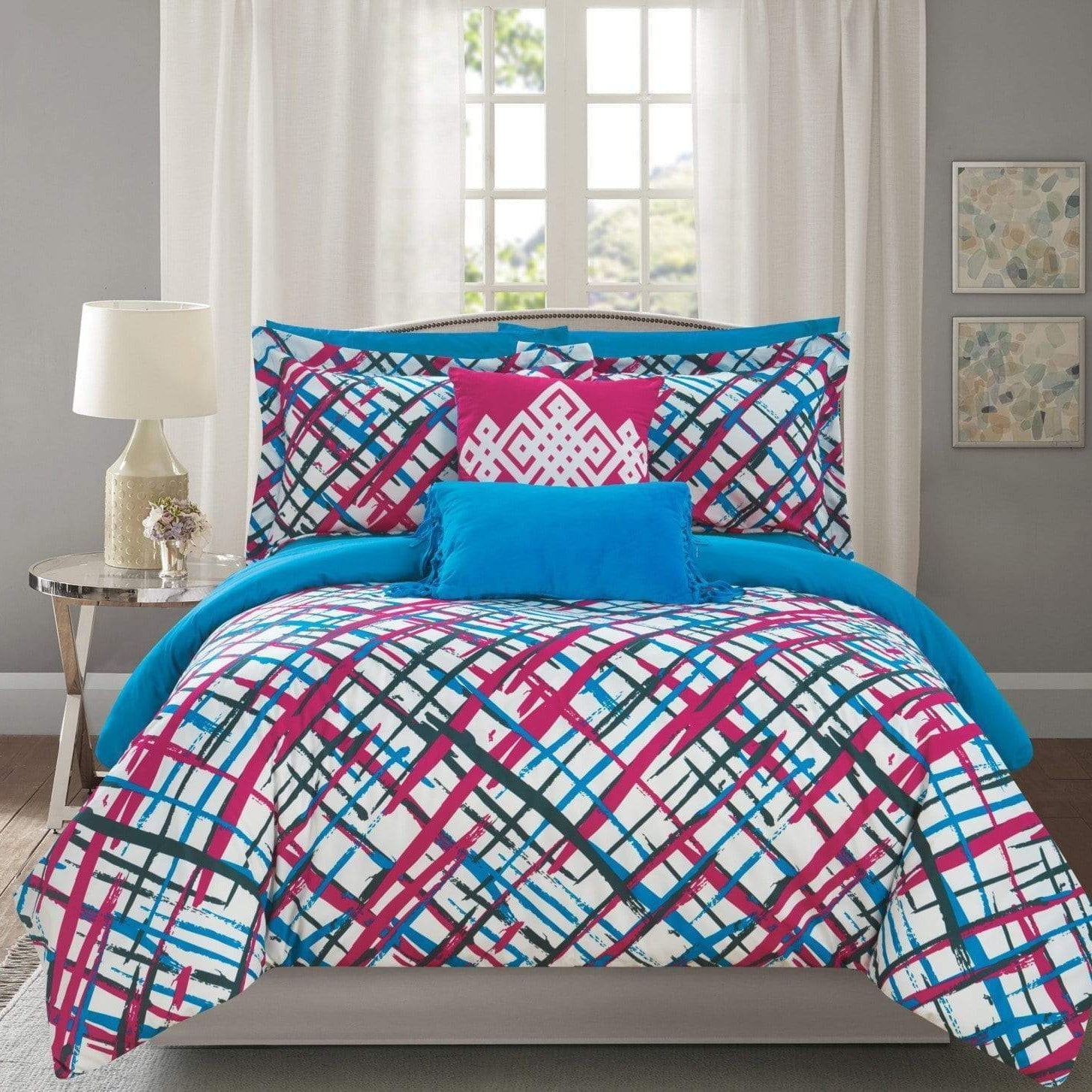 Abstract 9 Piece Reversible Comforter Set