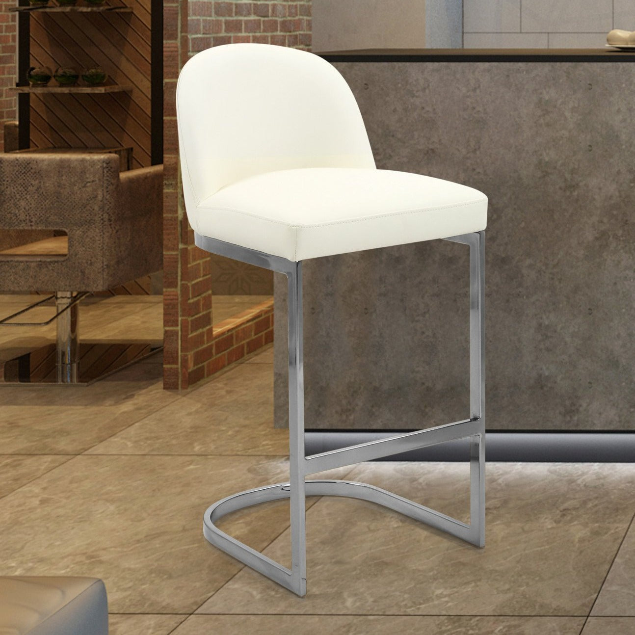 Airlie Faux Leather Bar Stool Chair Chrome Base