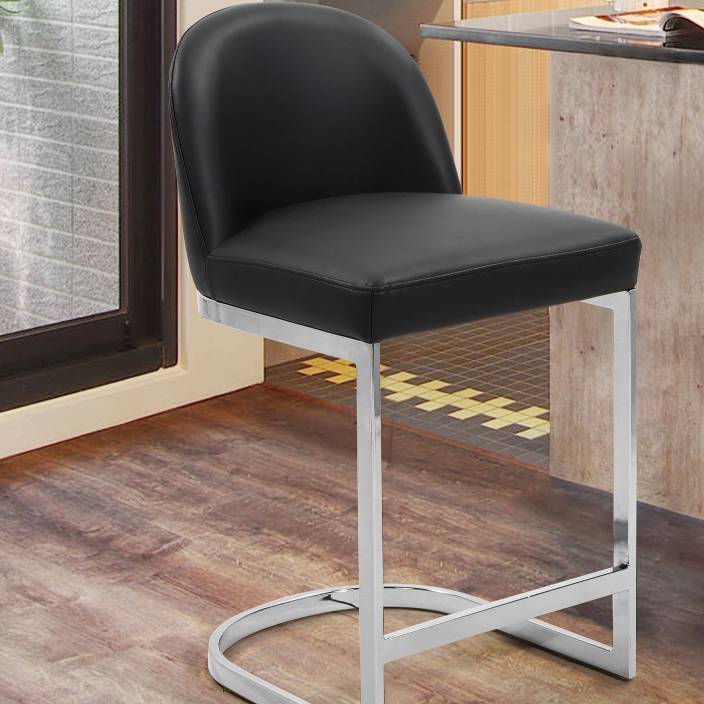 Airlie Faux Leather Counter Stool Chair Chrome Base
