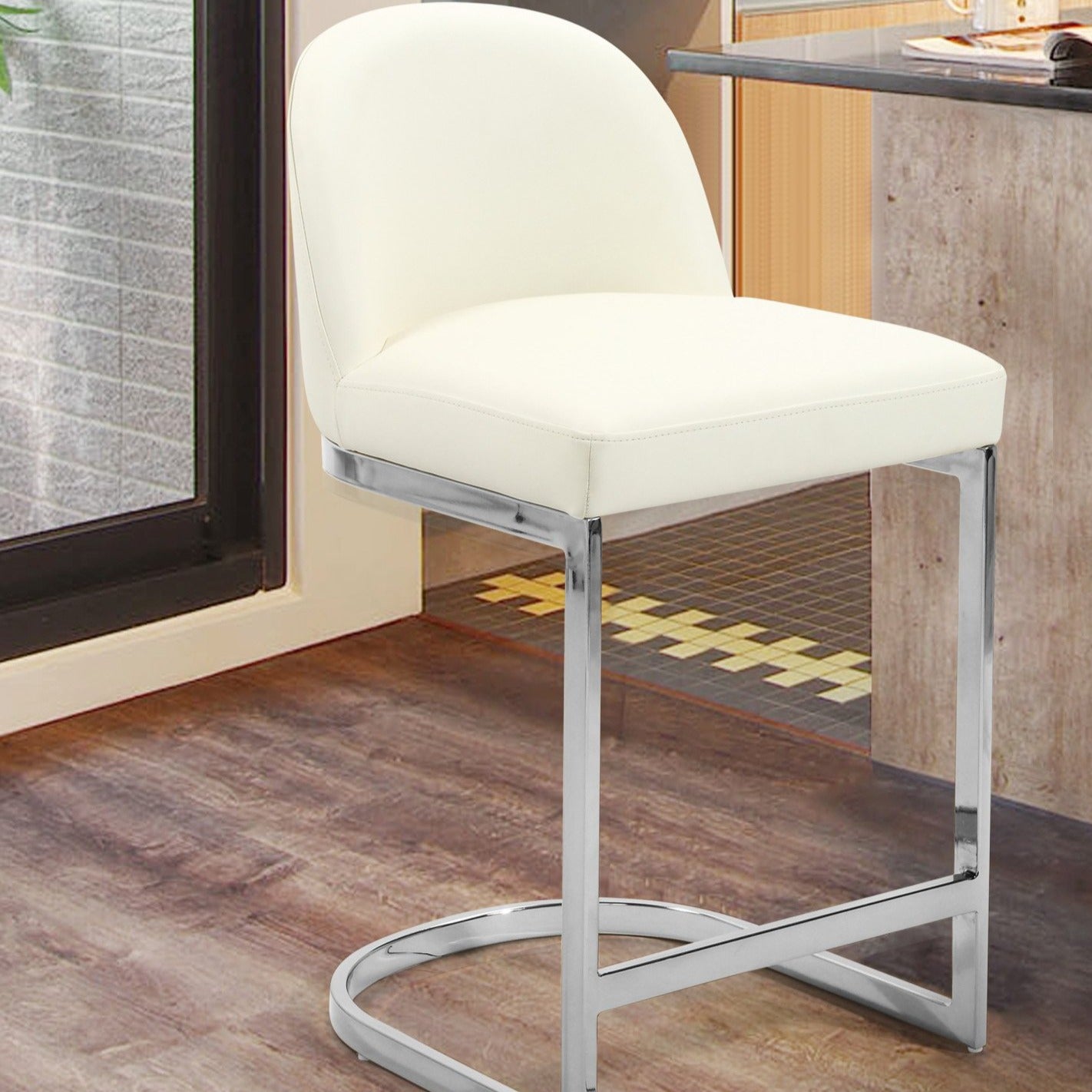Airlie Faux Leather Counter Stool Chair Chrome Base