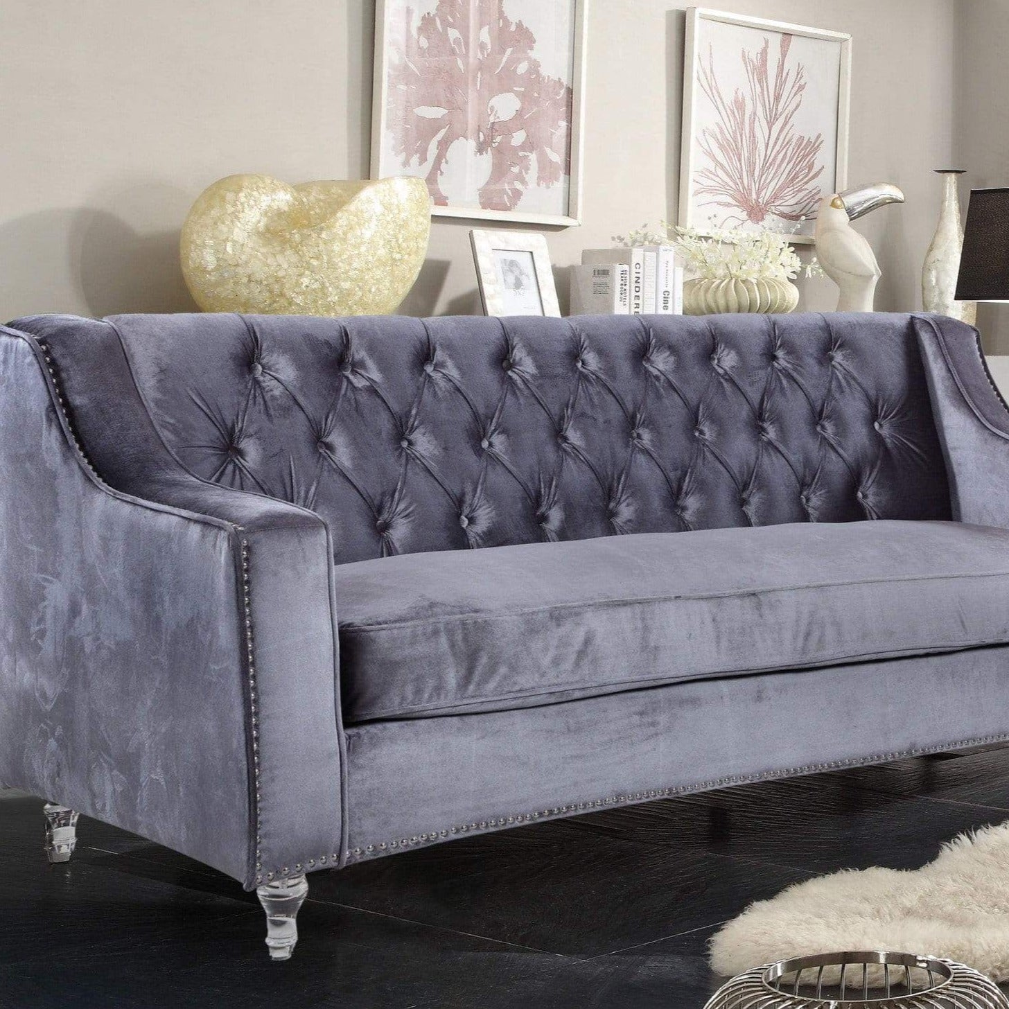 Berry Velvet Sofa With Acrylic Legs