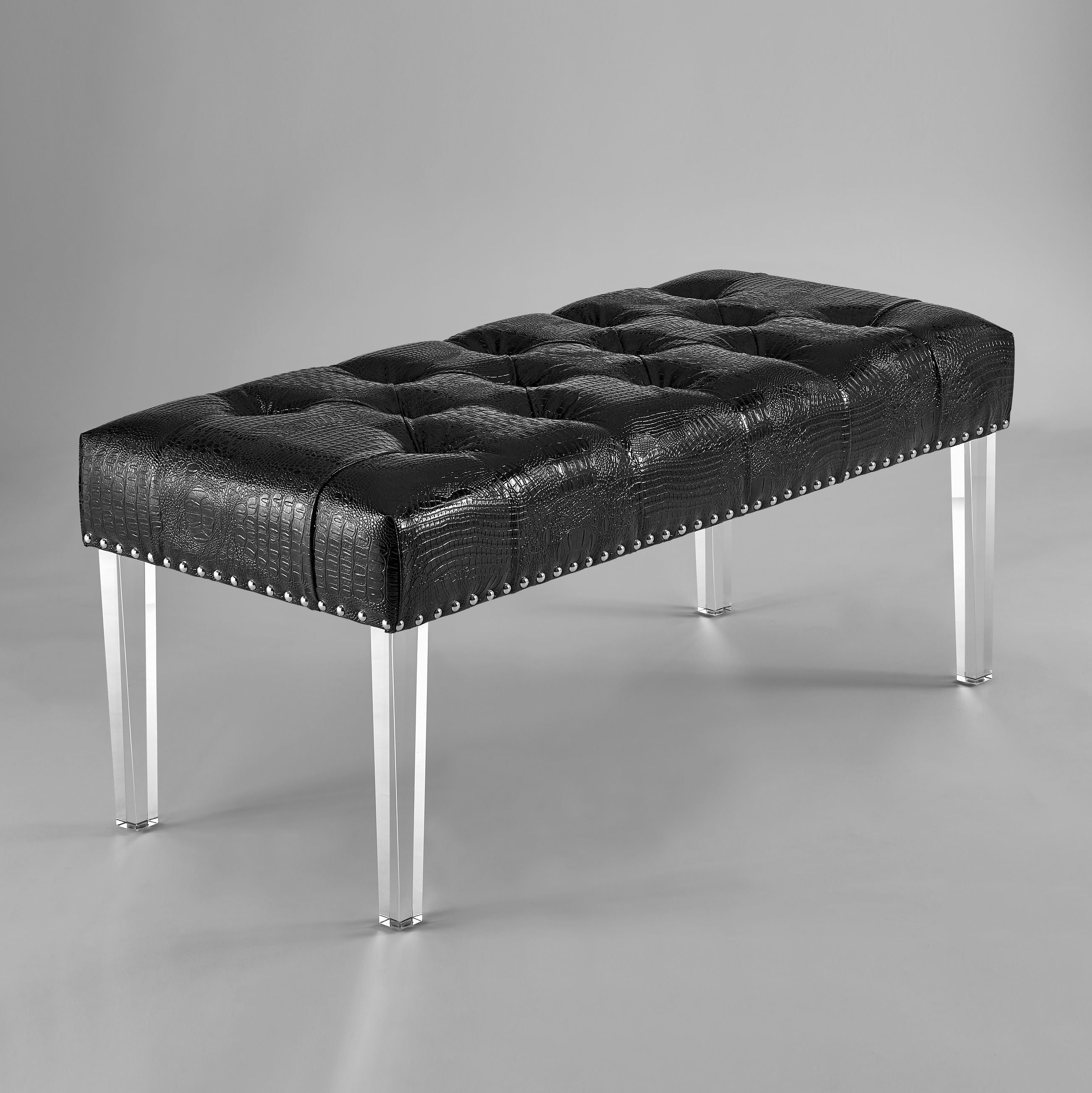 Bette Tufted Faux Leather Bench Acrylic Legs