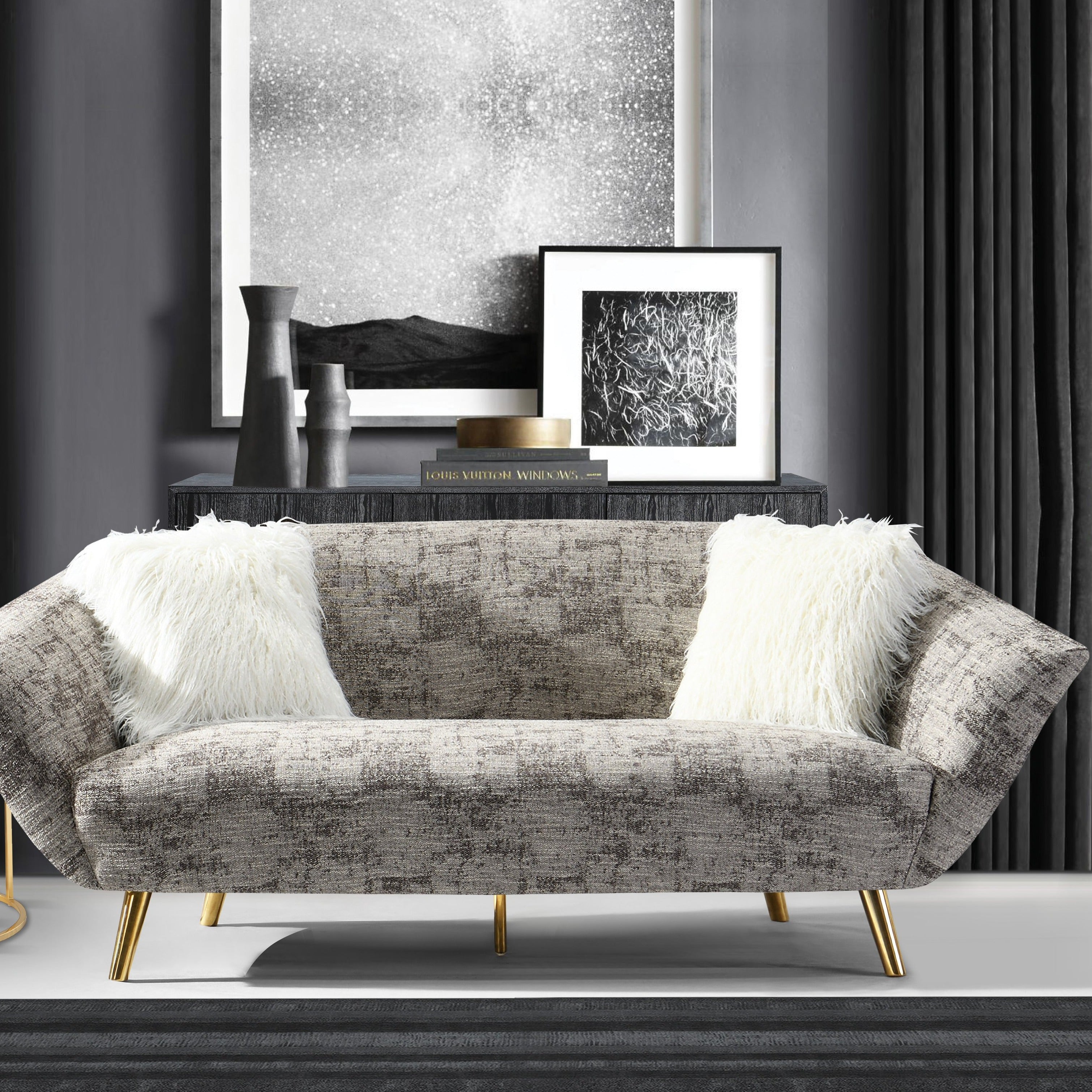 Cheverny Sofa Two-Tone Design Gold Metal Legs