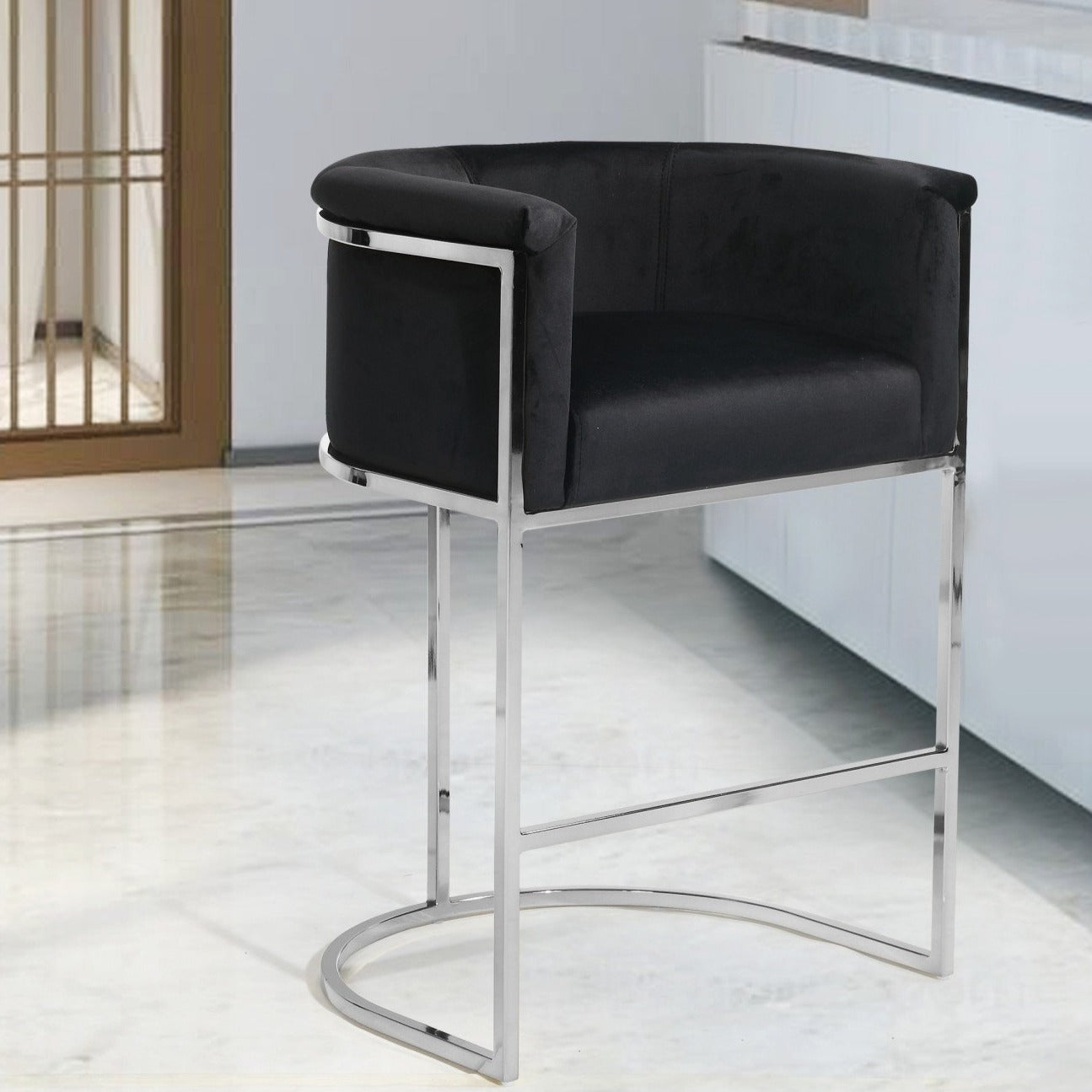 Emery Velvet Counter Stool Chair Chrome Base
