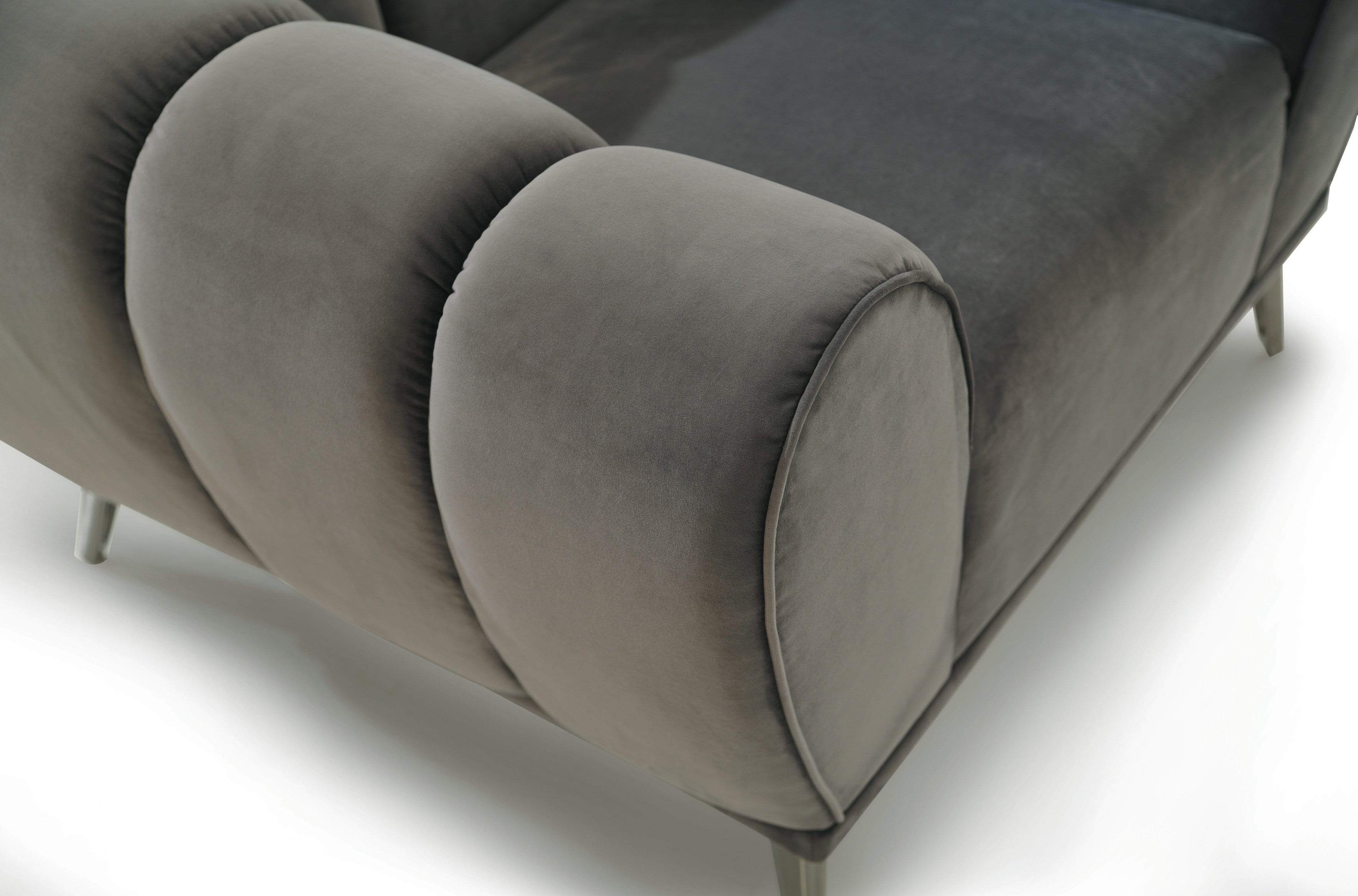 Fedor Sofa Velvet Upholstered Channel-Quilted Shelter Arm Solid Metal Legs