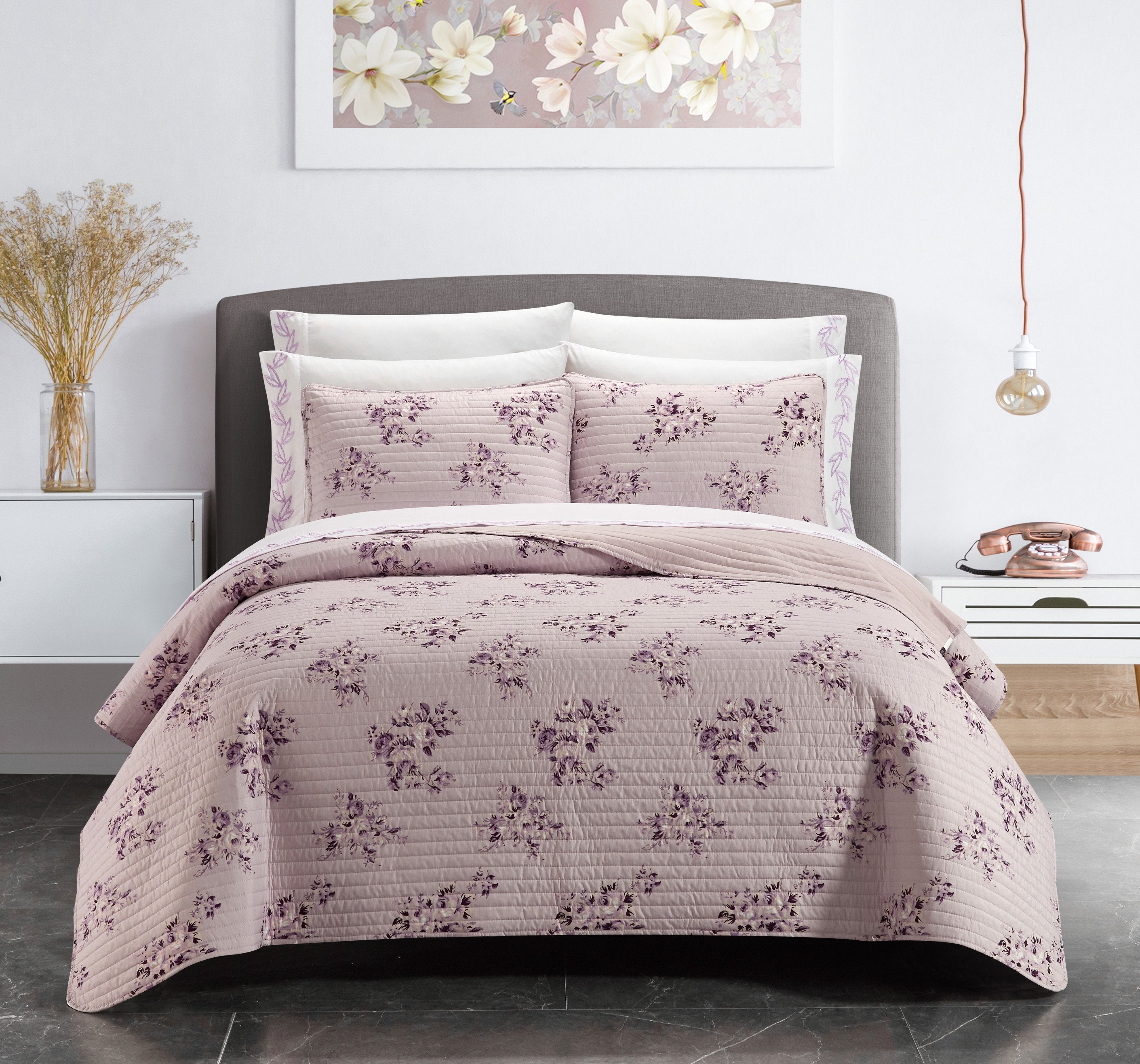 Giverny 9 Piece Floral Print Quilt Set