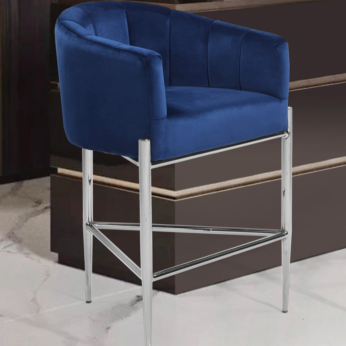 Ivah Velvet Counter Stool Chair Chrome Base