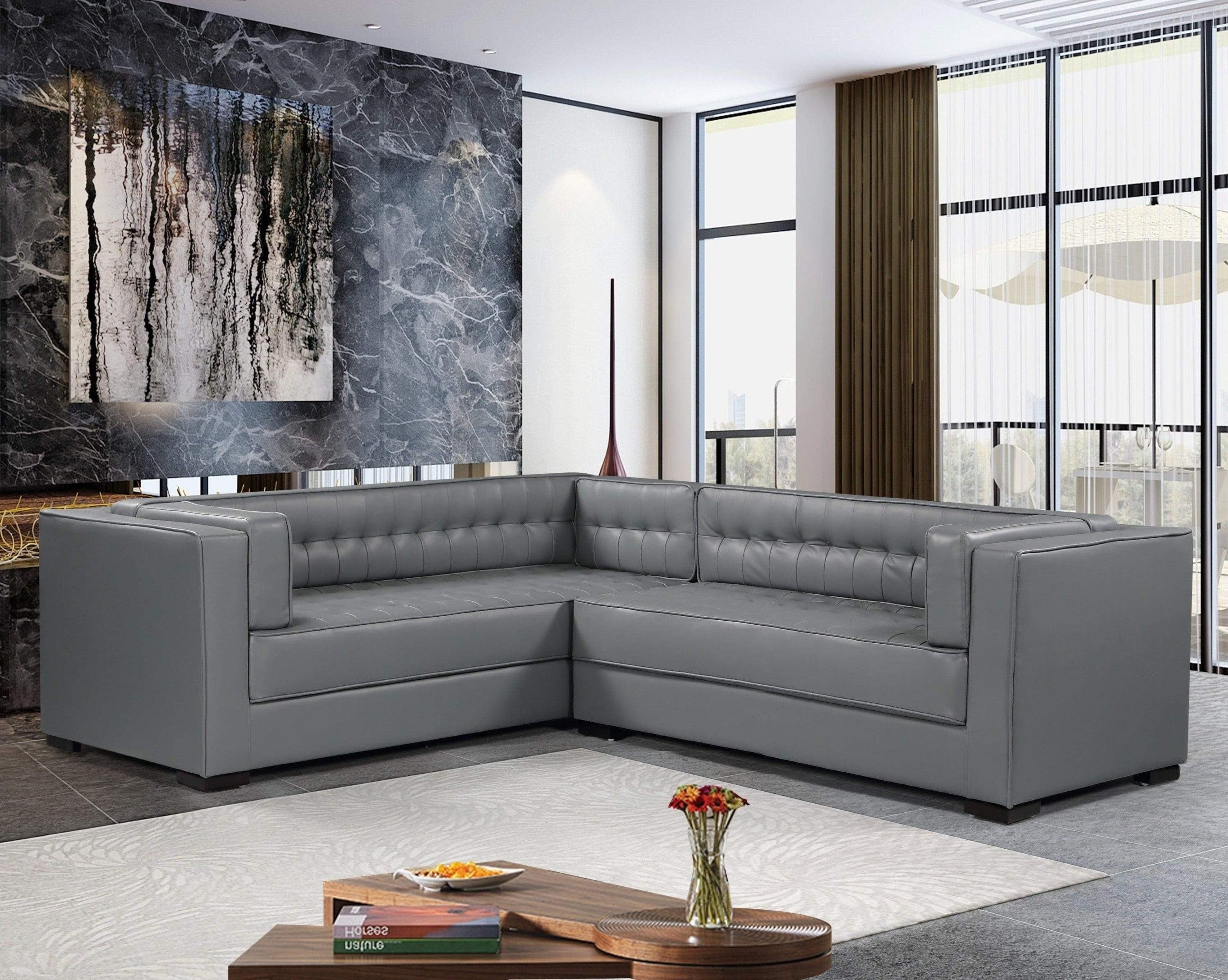 Jasper Left Facing Faux Leather Tufted Sectional Sofa