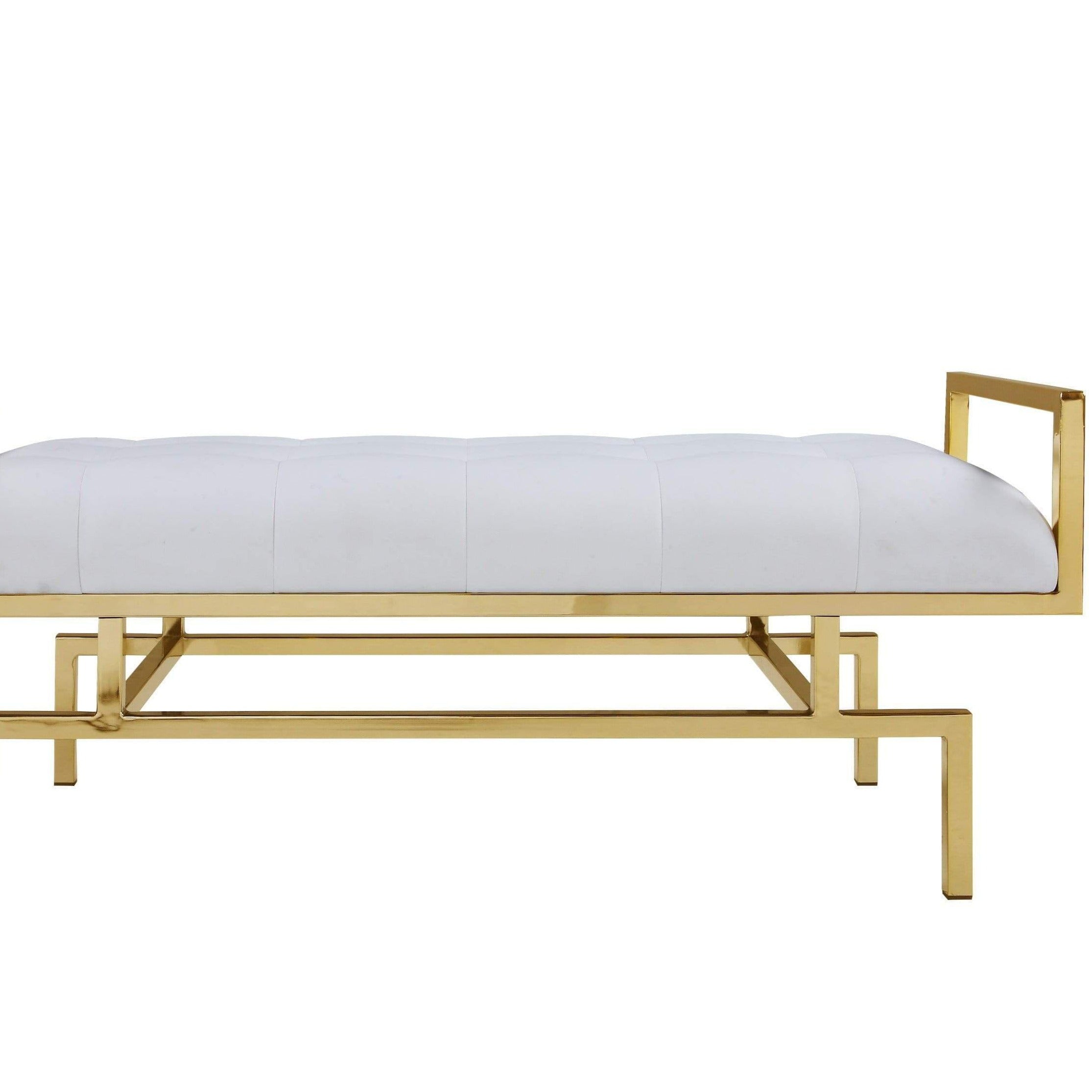 Katharine Tufted Faux Leather Bench Gold Metal Frame