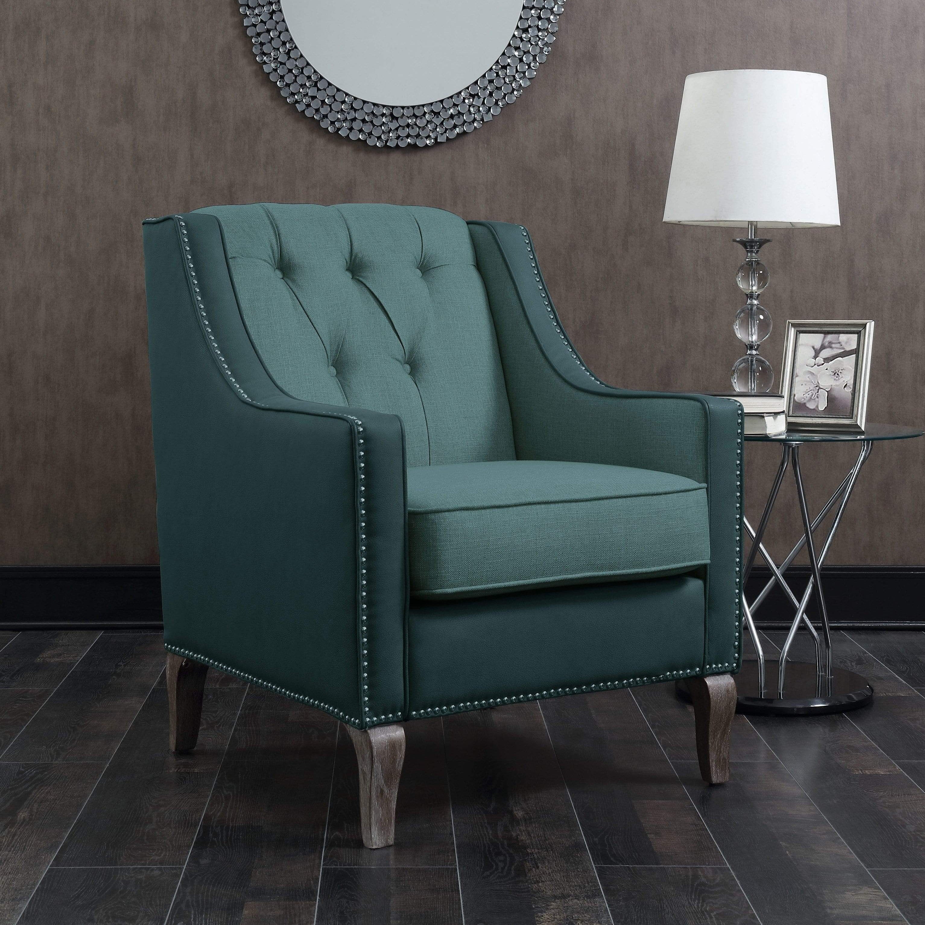 Kris Tufted Faux Leather Linen Accent Club Chair
