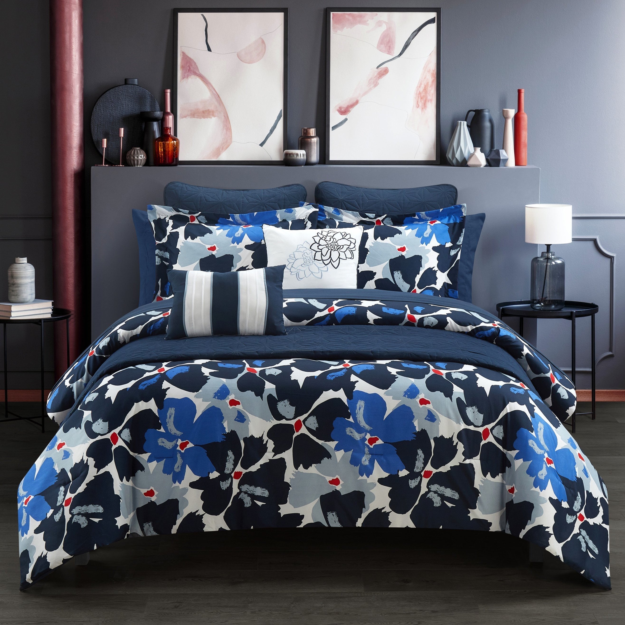 Malea 12 Piece Floral Comforter and Quilt Set