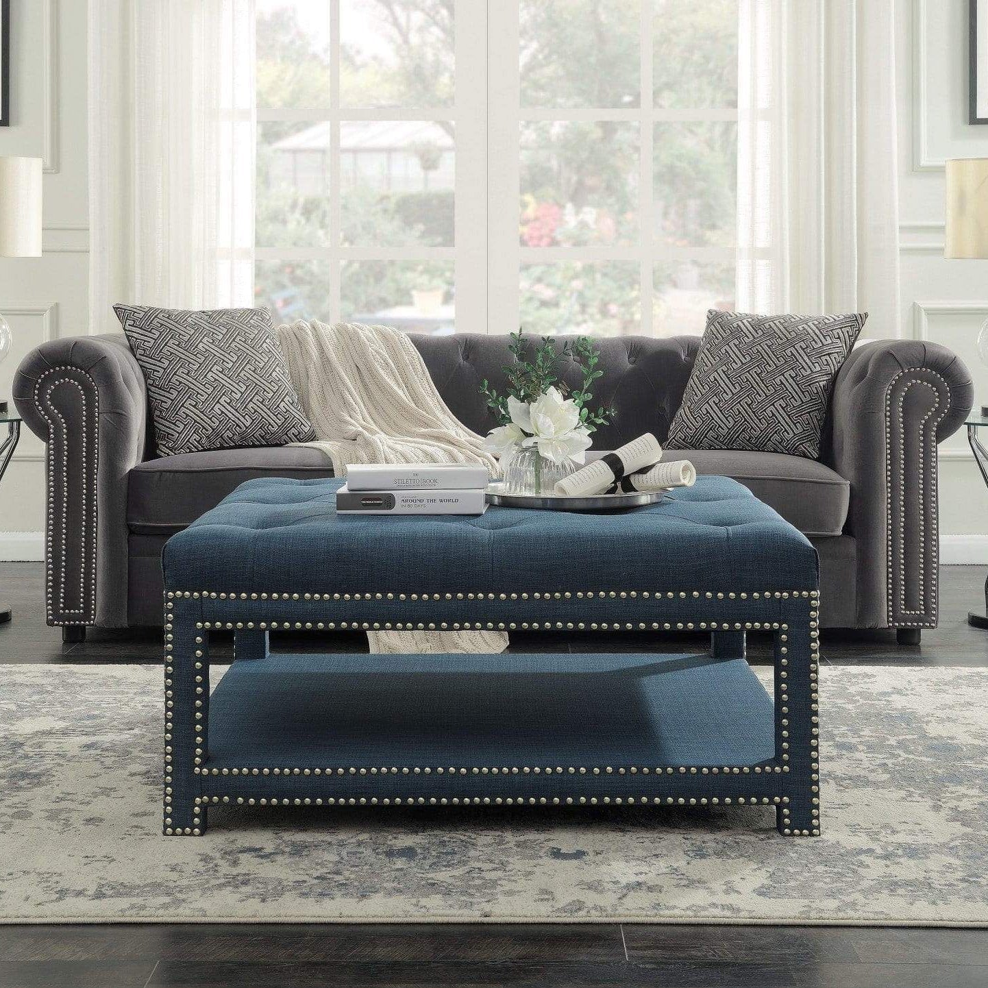 Micah Tufted Linen Coffee Table Ottoman