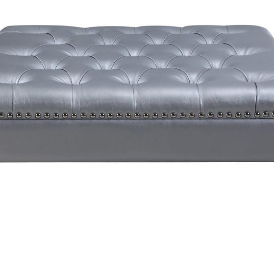 Poe Tufted Faux Leather Square Ottoman