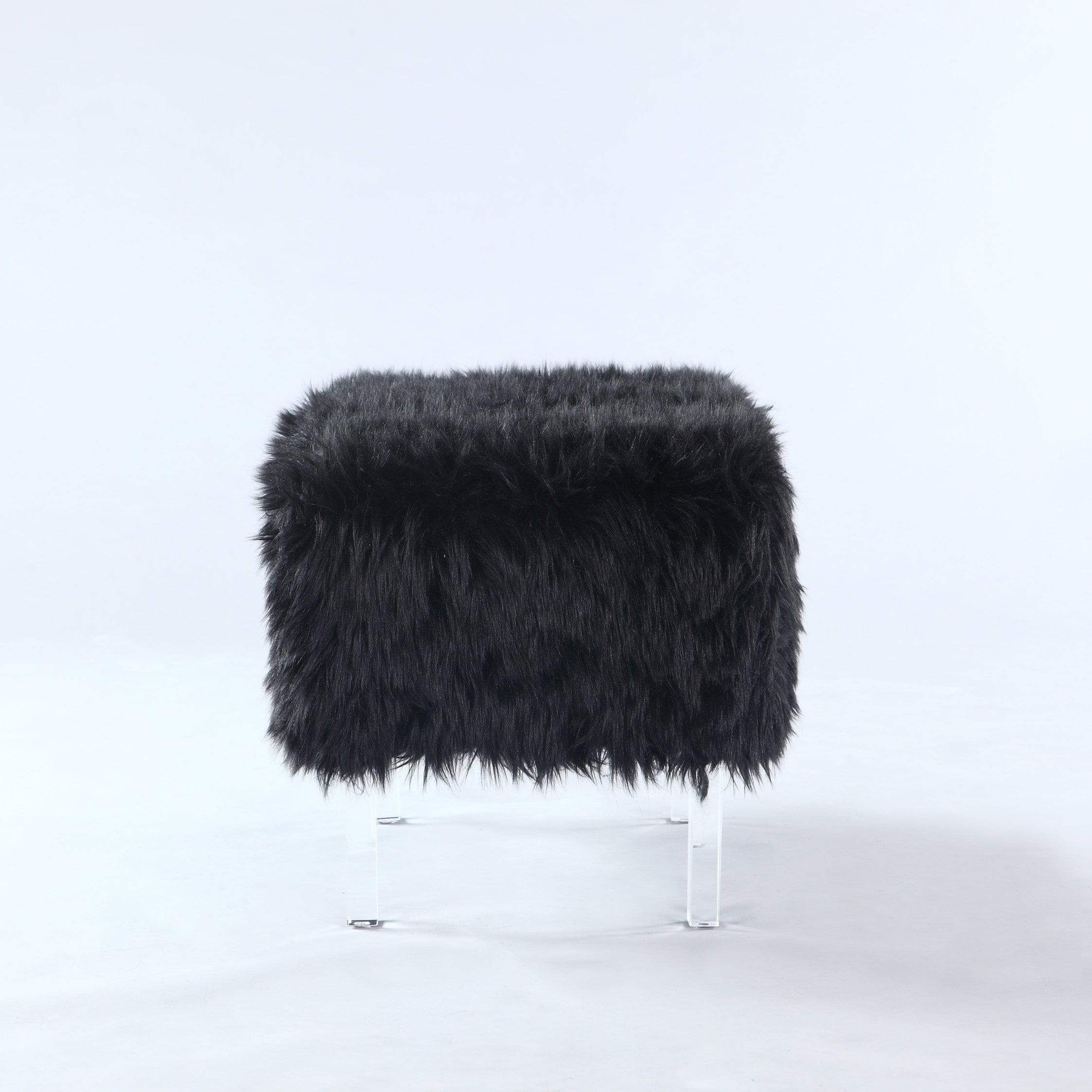 Ricco Faux Fur Ottoman Bench Acrylic Legs