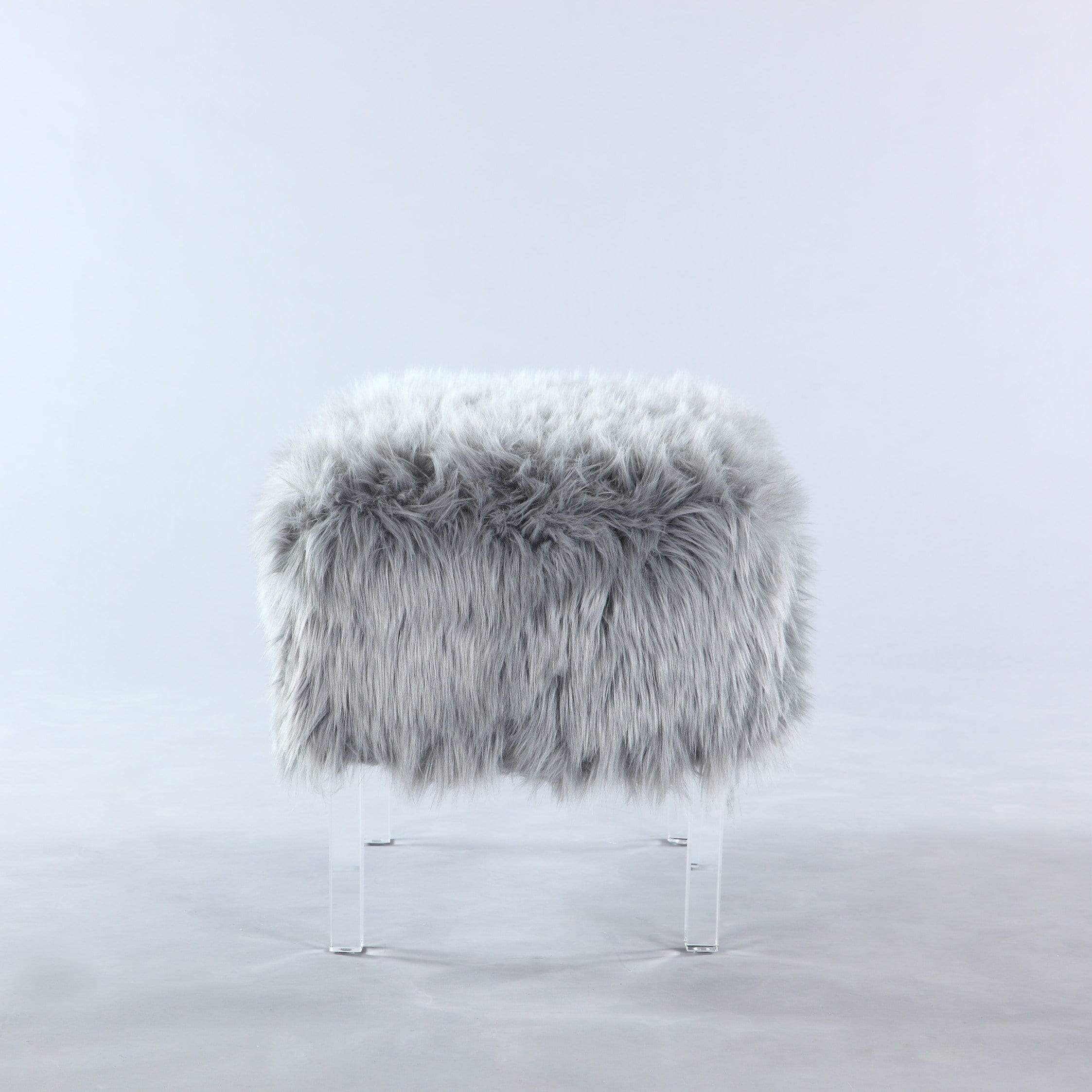 Ricco Faux Fur Ottoman Bench Acrylic Legs