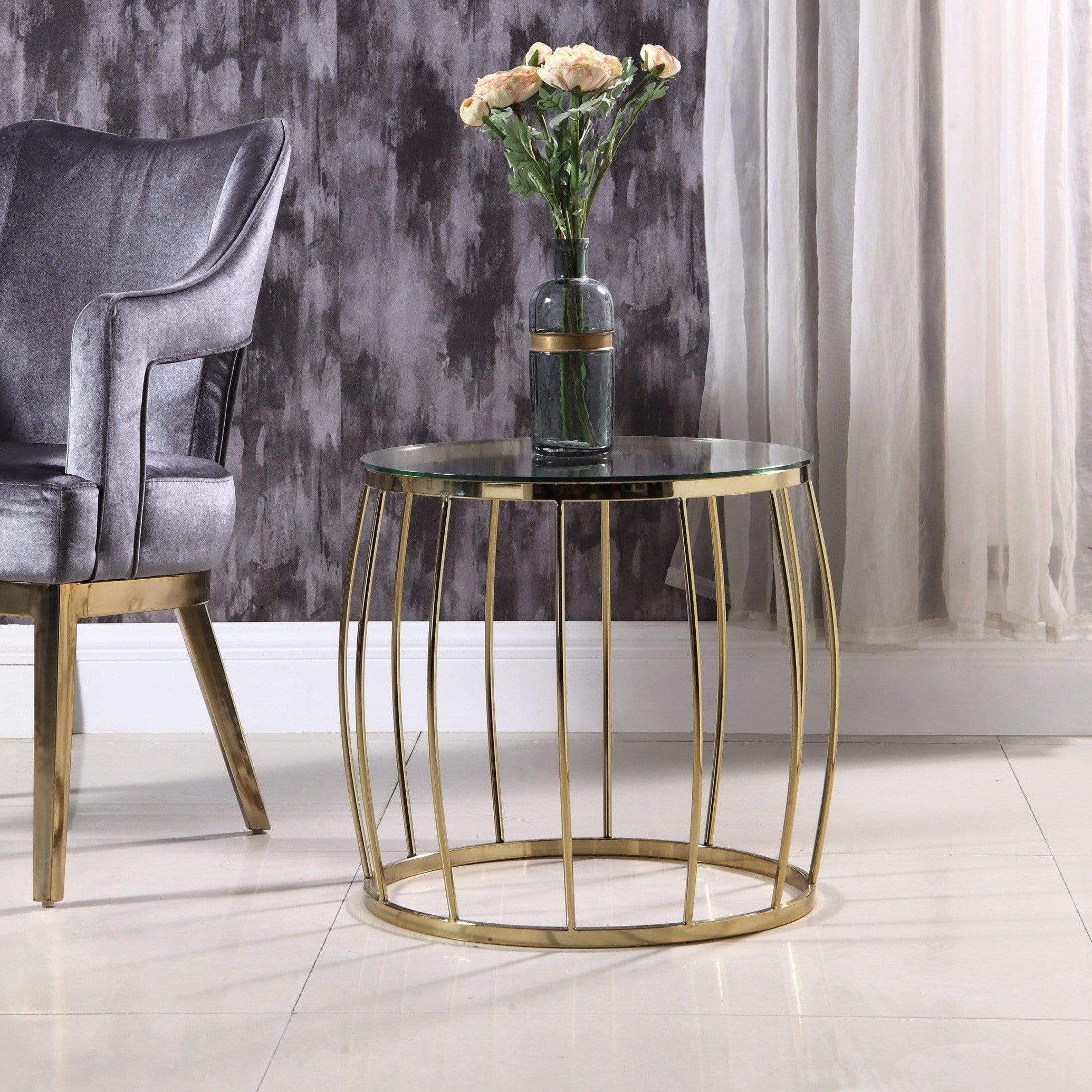 Robson Round Glass Top End Side Table