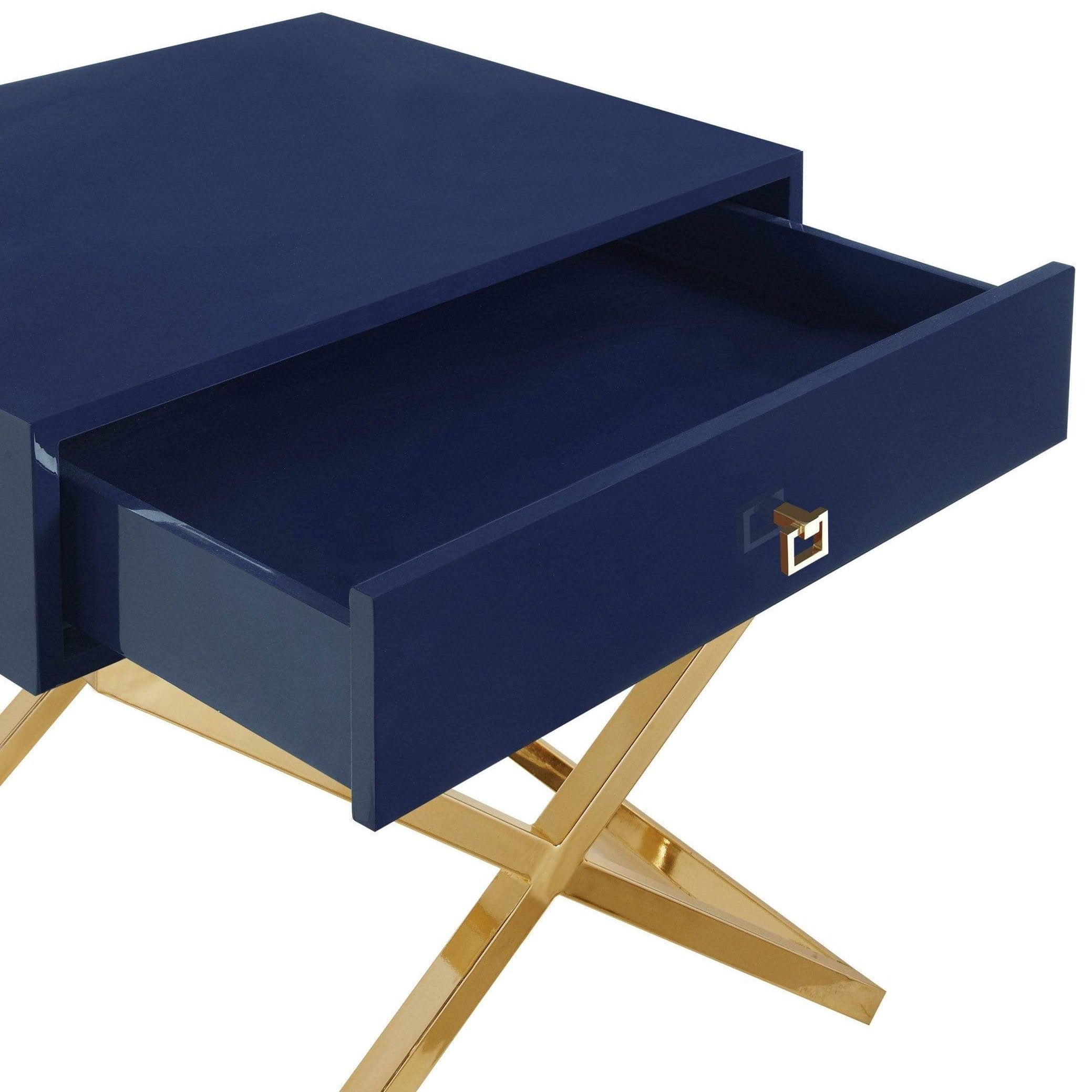Rochester X-Frame End Side Table With Self Closing Drawer