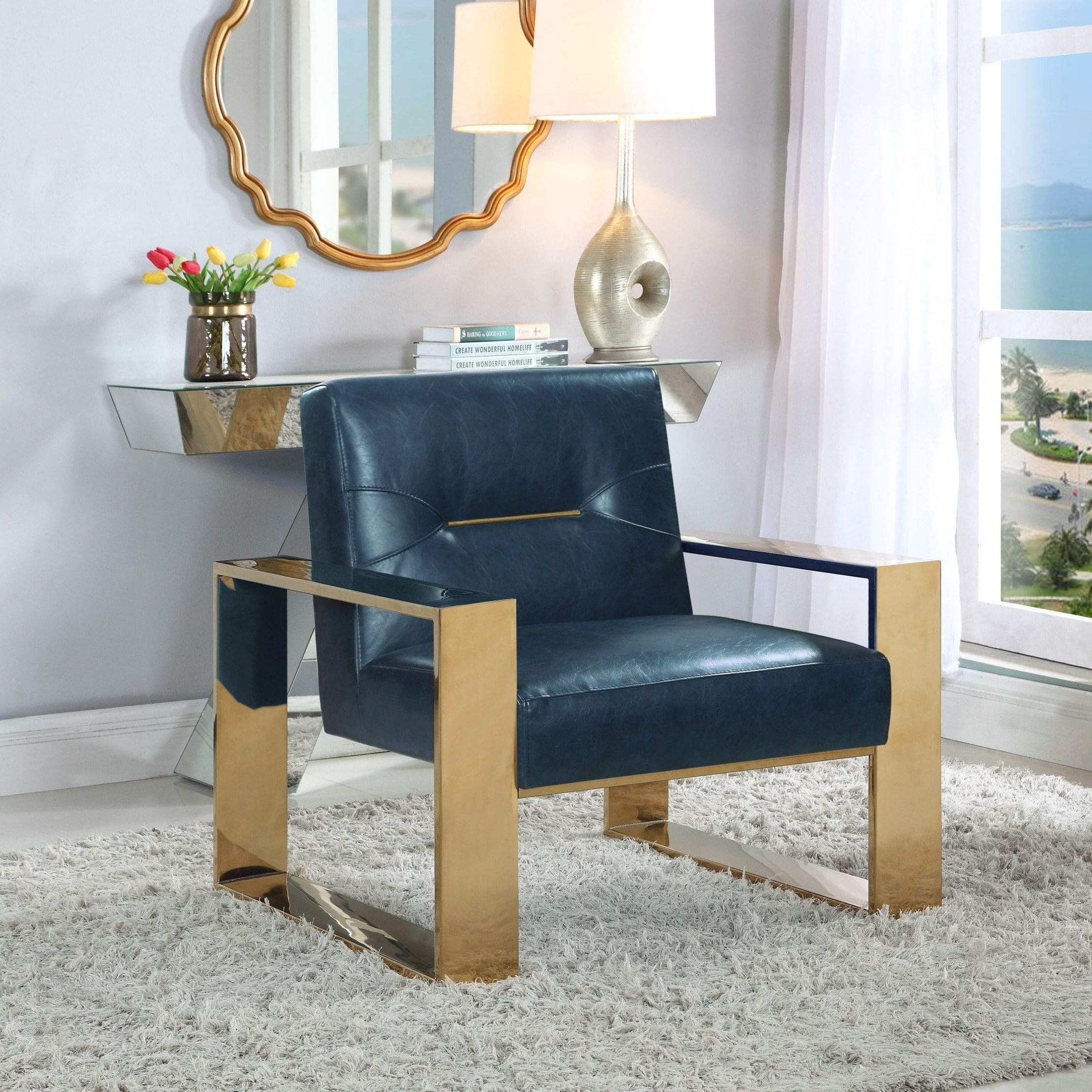 Stefan Faux Leather Accent Club Chair Brass Frame