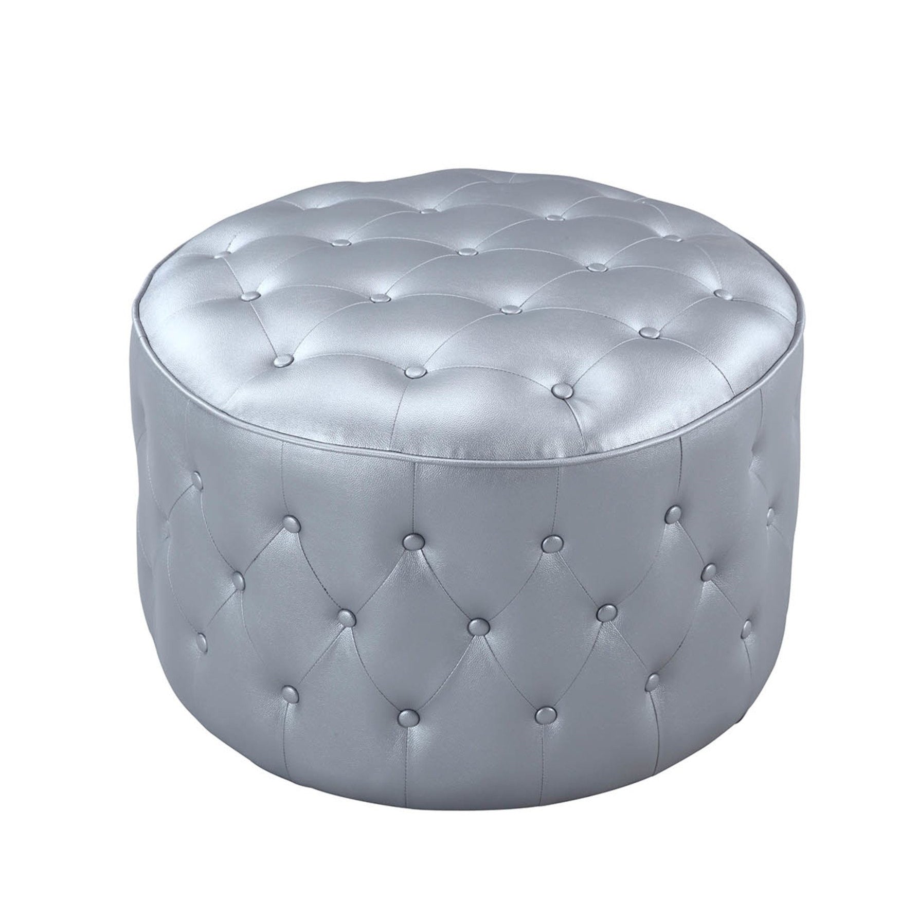 Tosh Tufted Faux Leather Round Ottoman Pouf