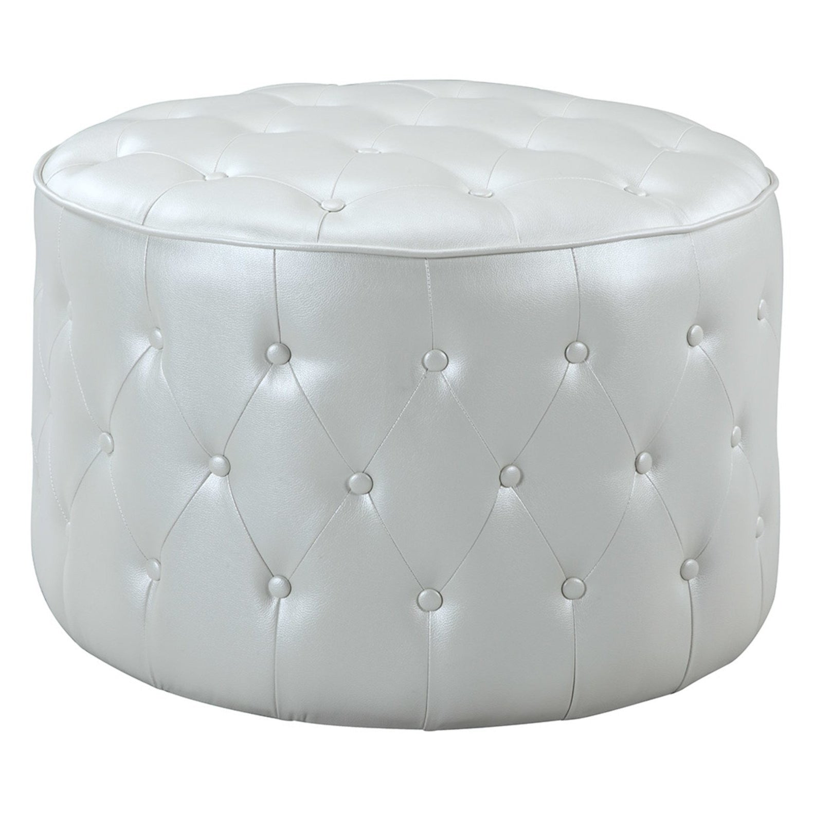 Tosh Tufted Faux Leather Round Ottoman Pouf