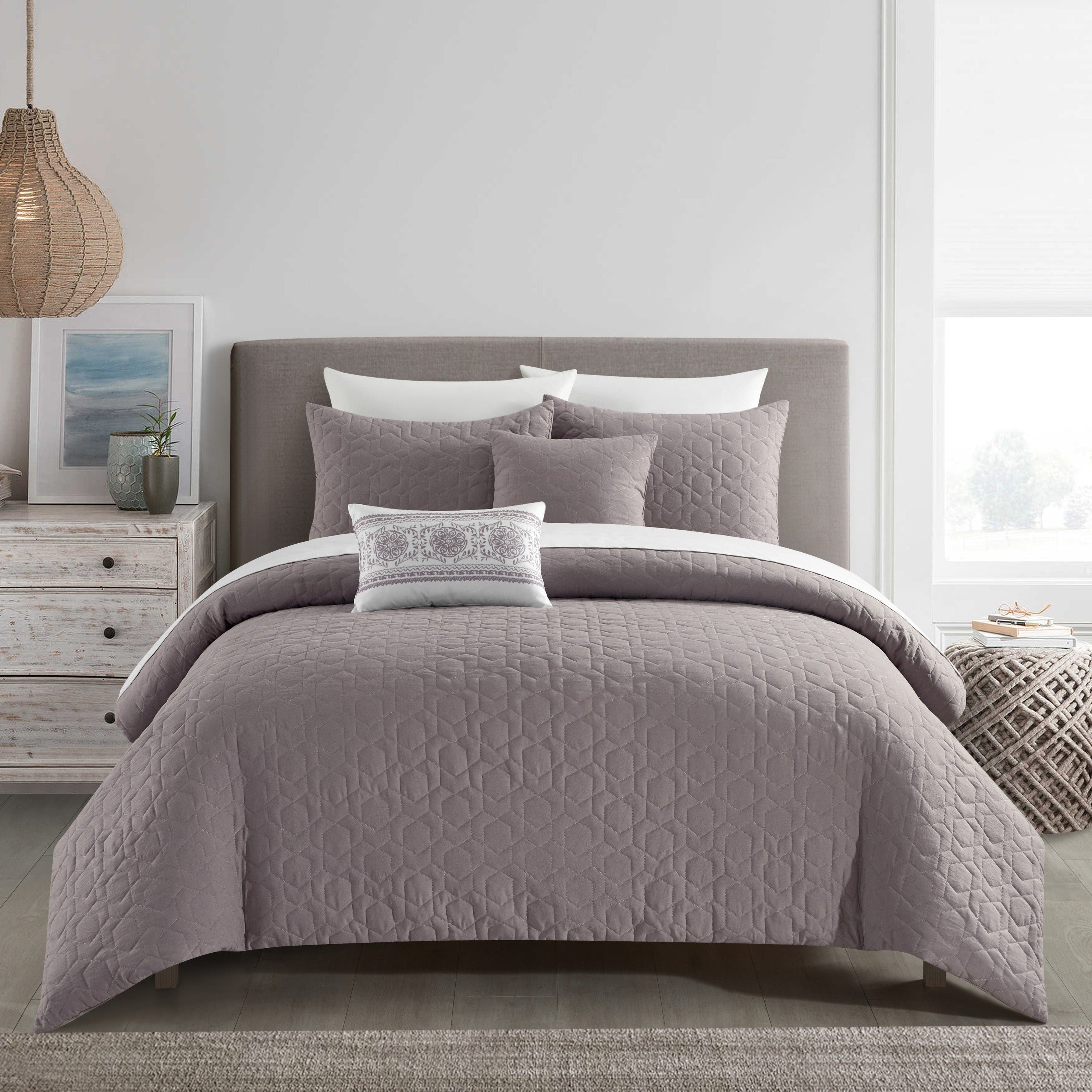 NY&C Home Davina 9 Piece Geometric Comforter Set Lavender