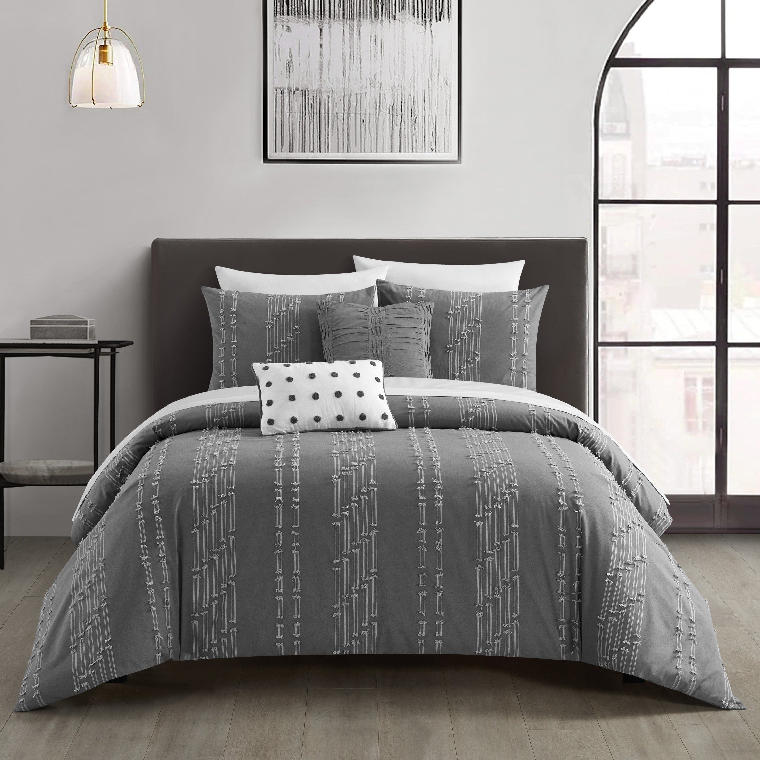 NY&C Home Desiree 5 Piece Cotton Jacquard Comforter Grey