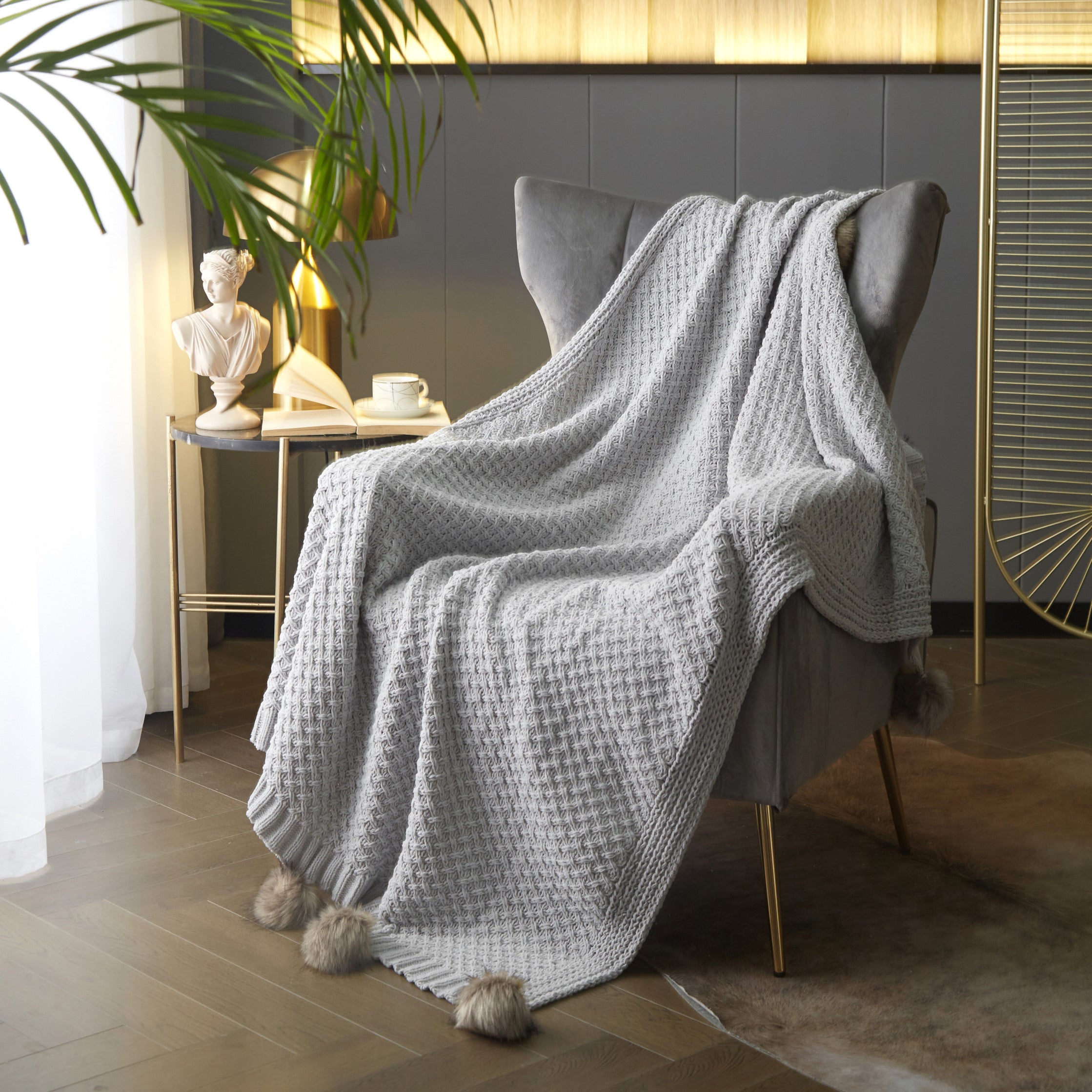NY&C Home Dorsey Knitted Throw Blanket Grey