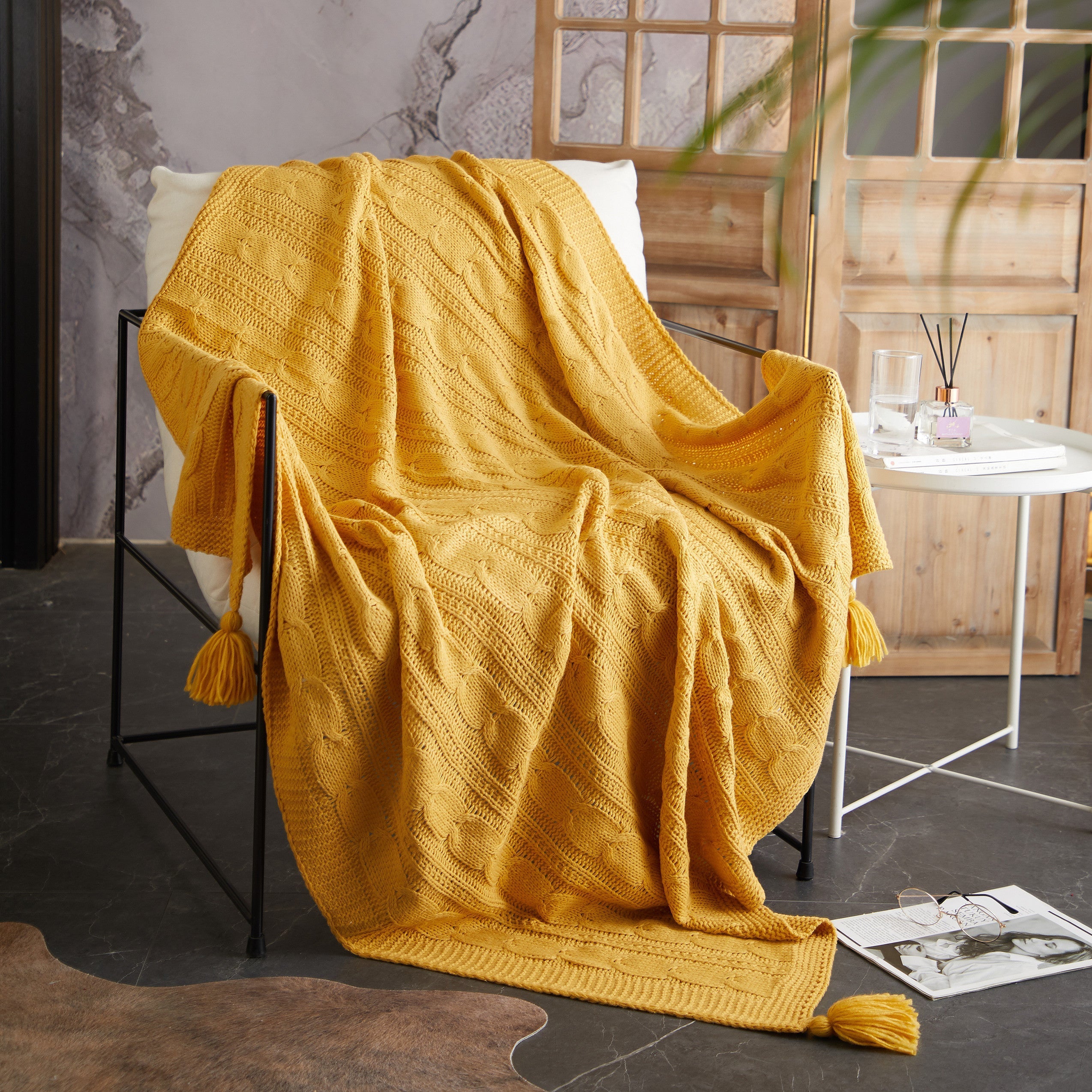 NY&C Home Jorja Knitted Throw Blanket Mustard