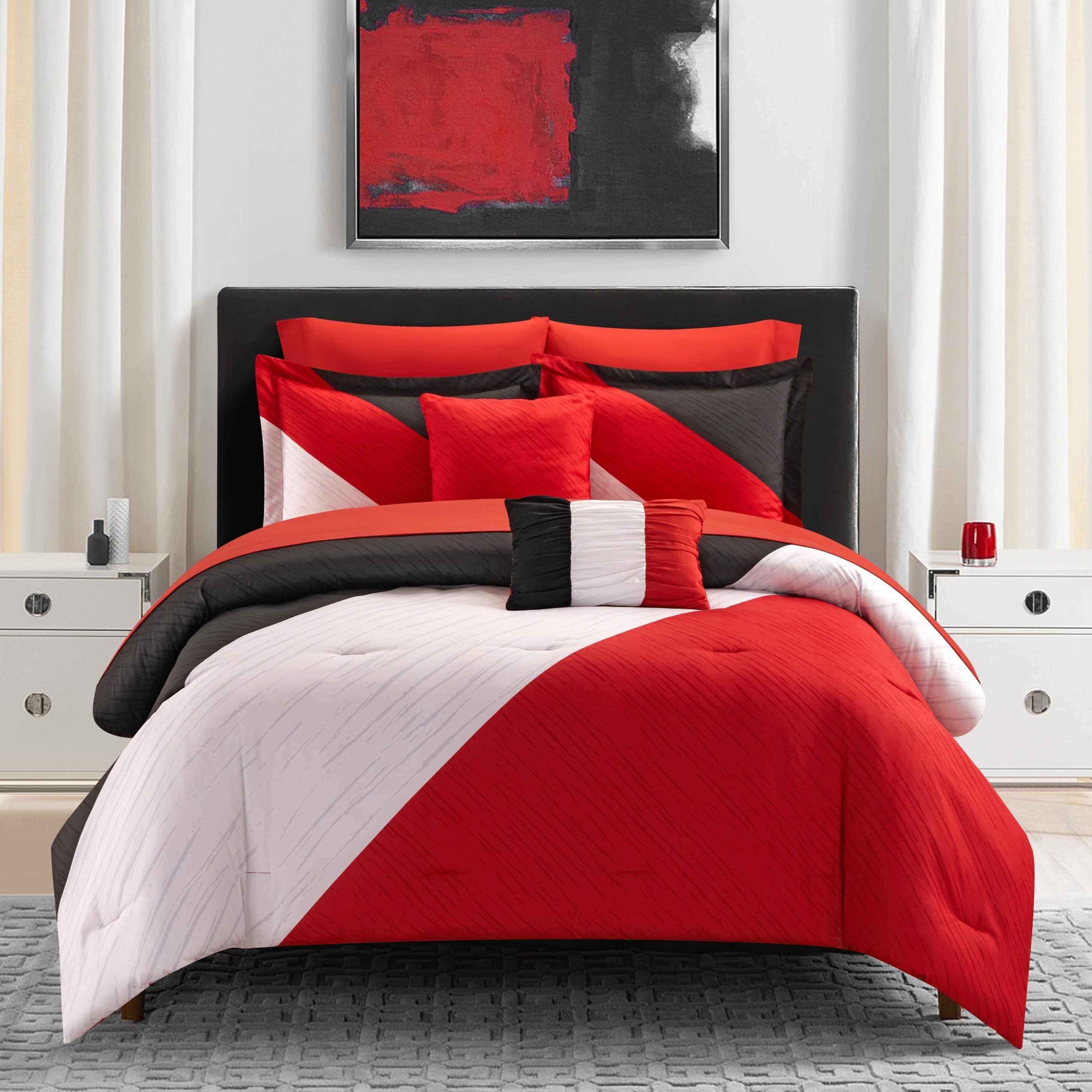 NY&C Home Kinsley 9 Piece Color Block Comforter Set Red
