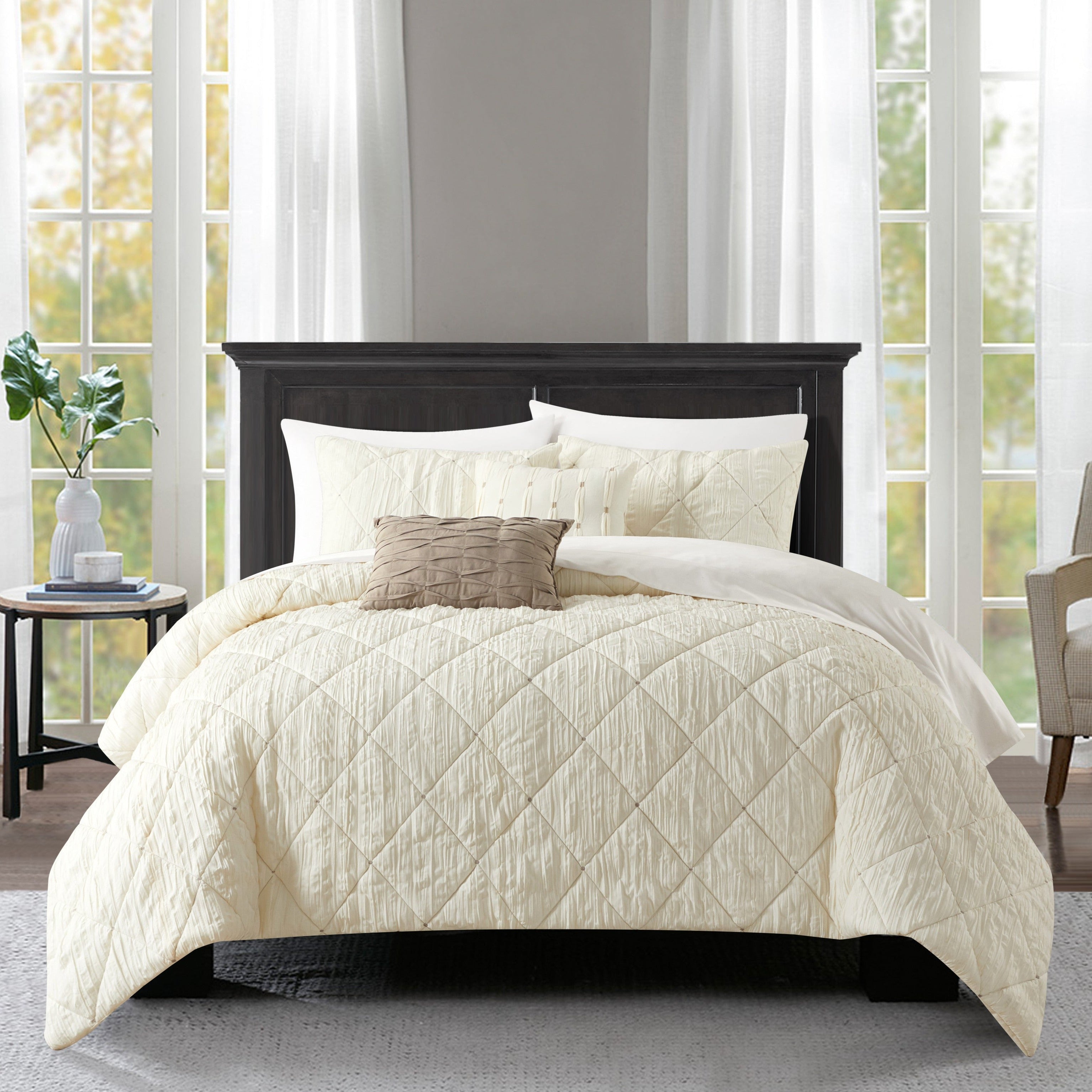 NY&C Home Leighton 5 Piece Crinkle Comforter Set Beige
