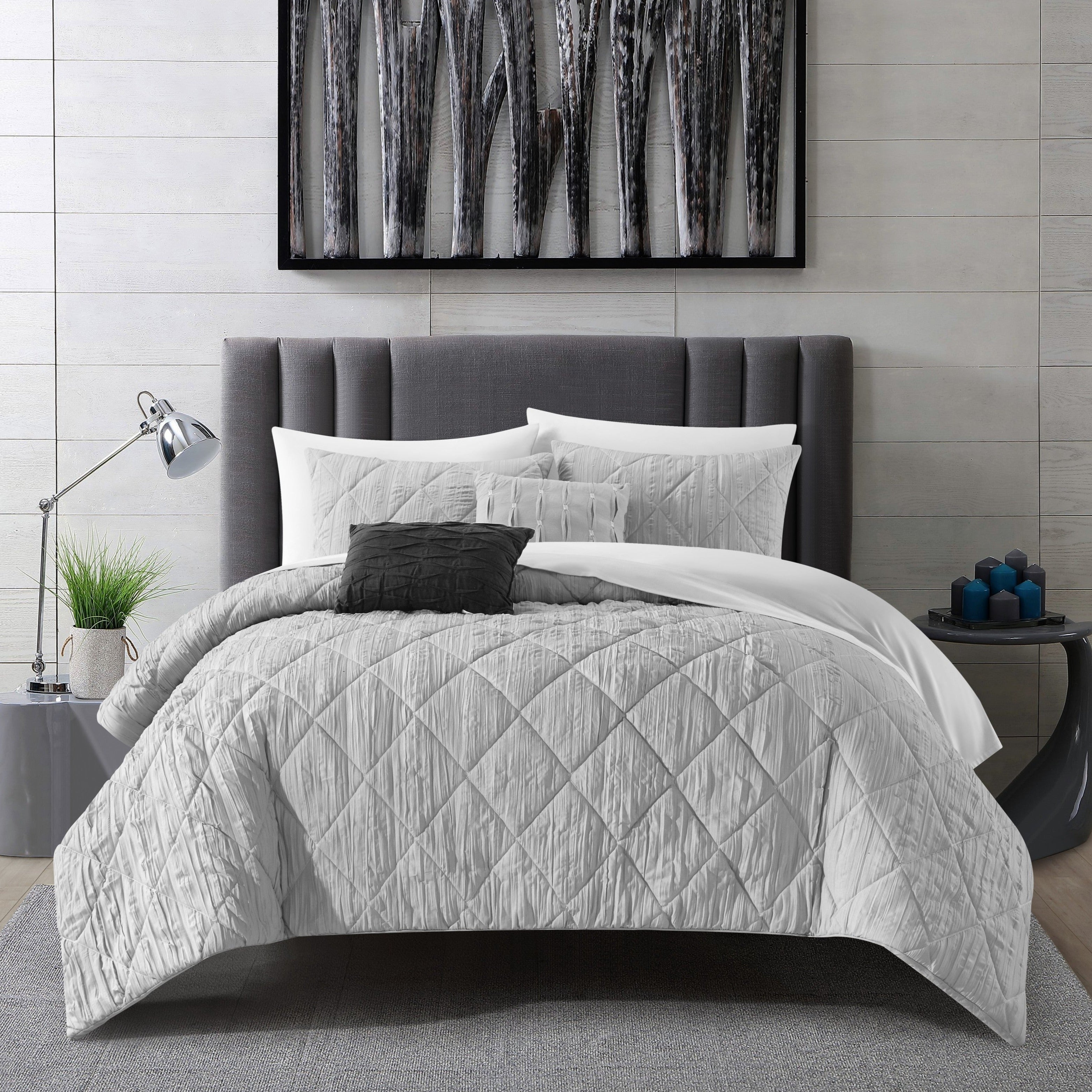NY&C Home Leighton 9 Piece Crinkle Comforter Set Grey