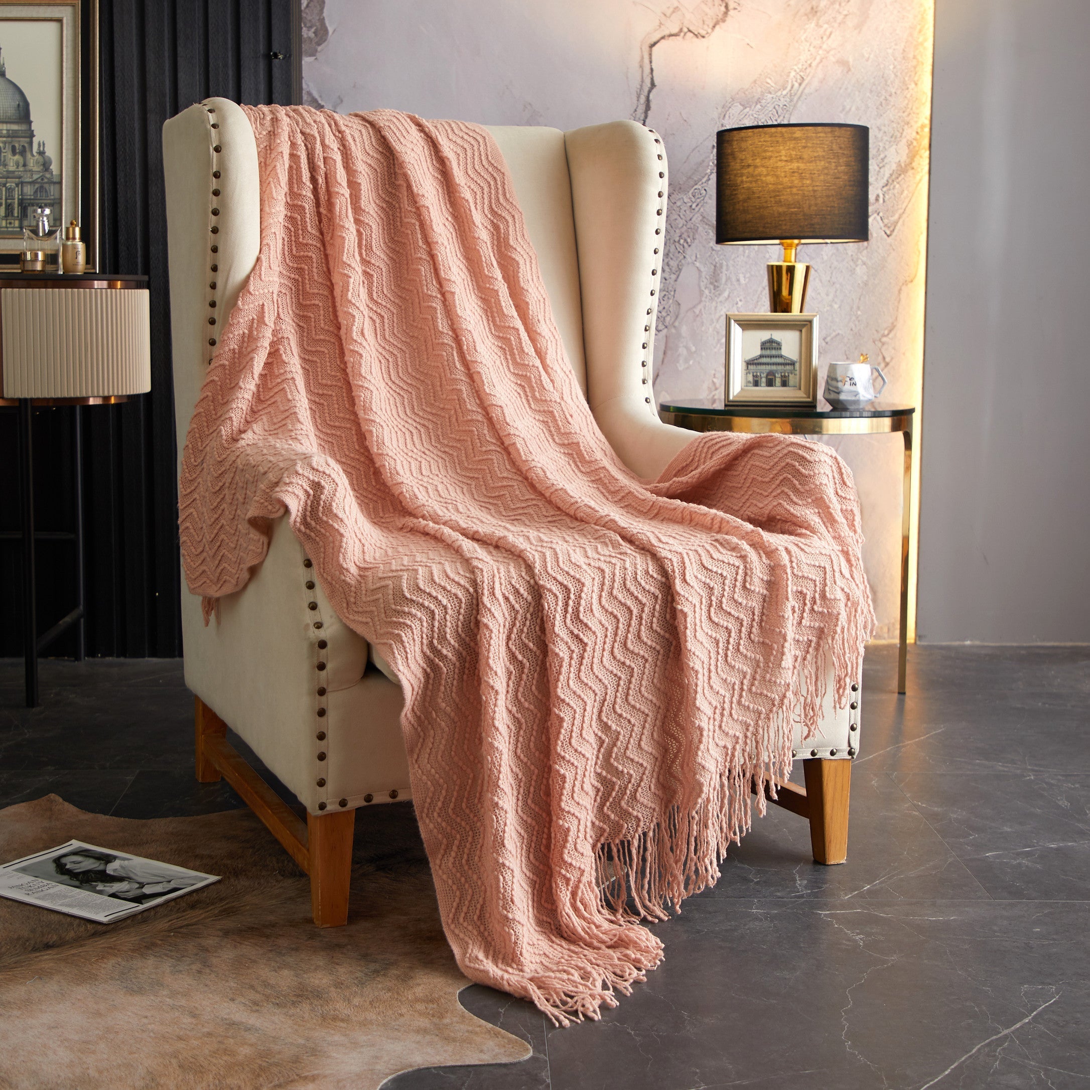 NY&C Home Newport Woven Throw Blanket Rose