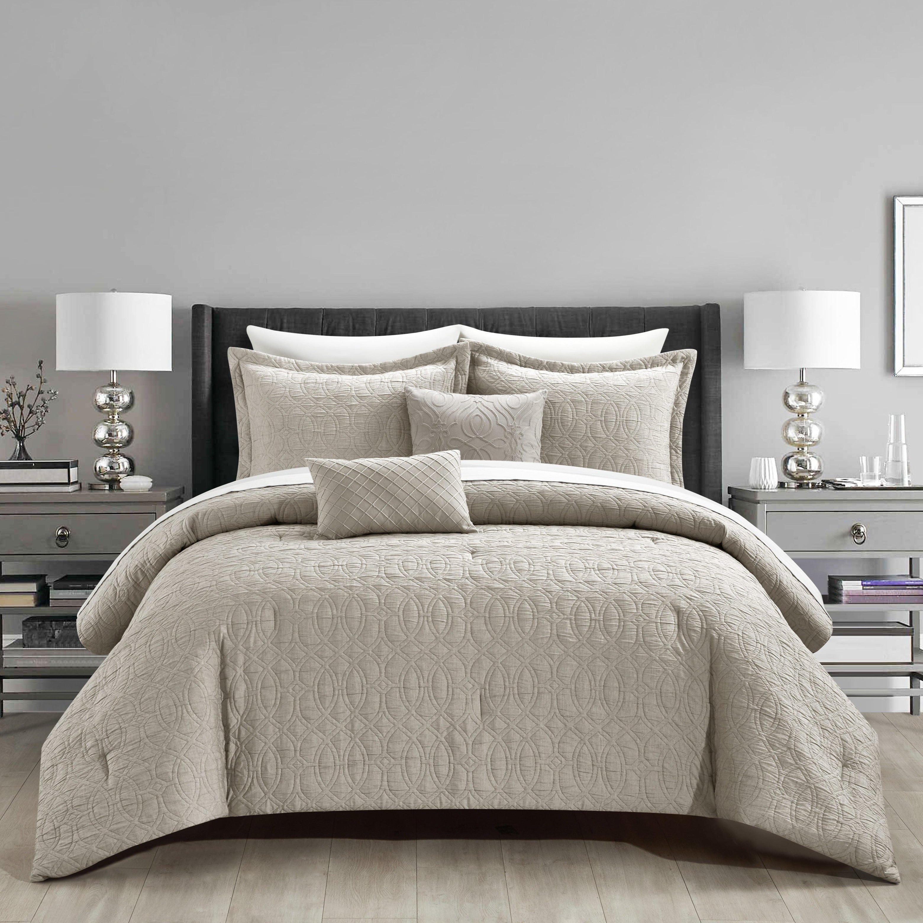 NY&C Home Trinity 5 Piece Cotton Blend Jacquard Comforter Set Taupe