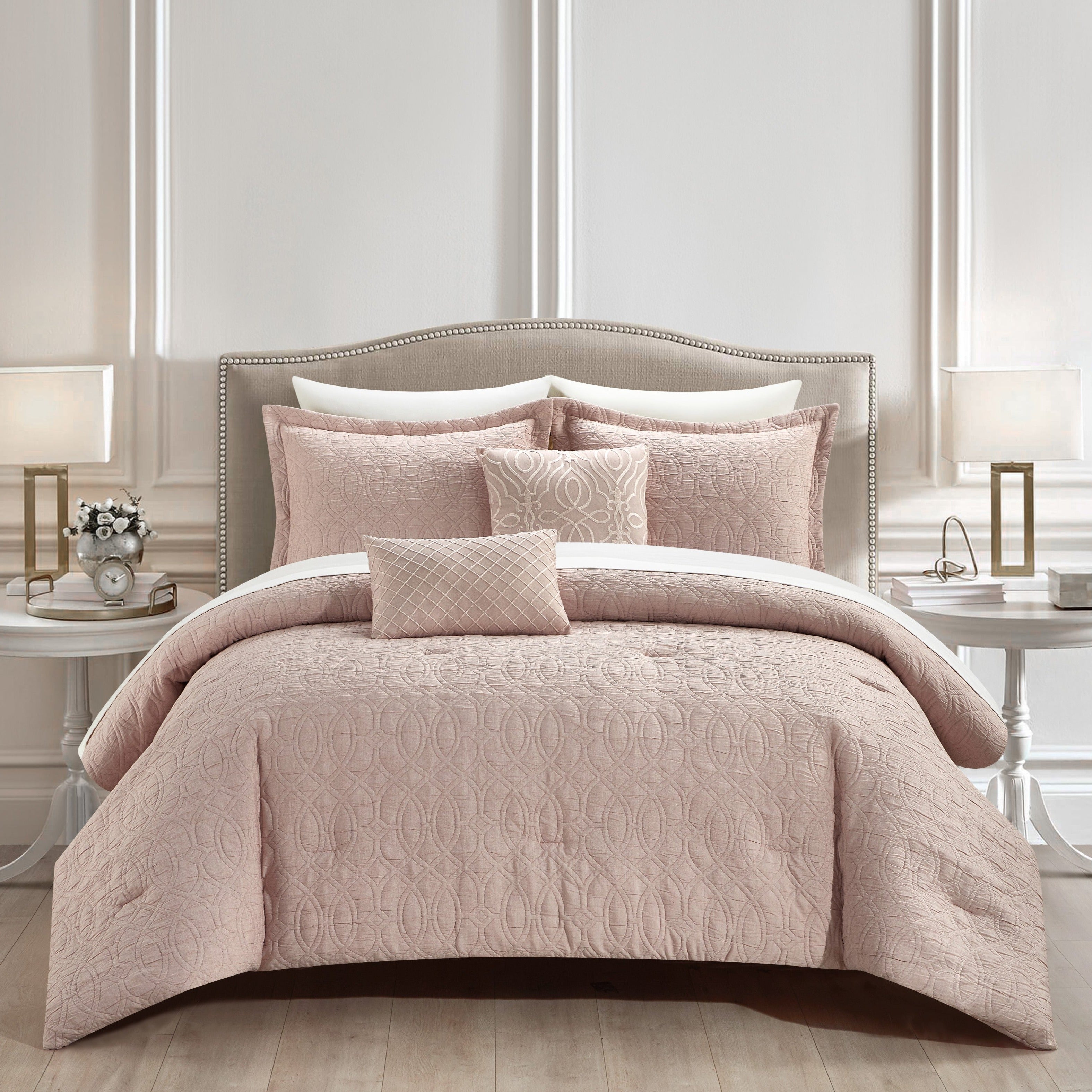 NY&C Home Trinity 9 Piece Cotton Blend Jacquard Comforter Set Blush